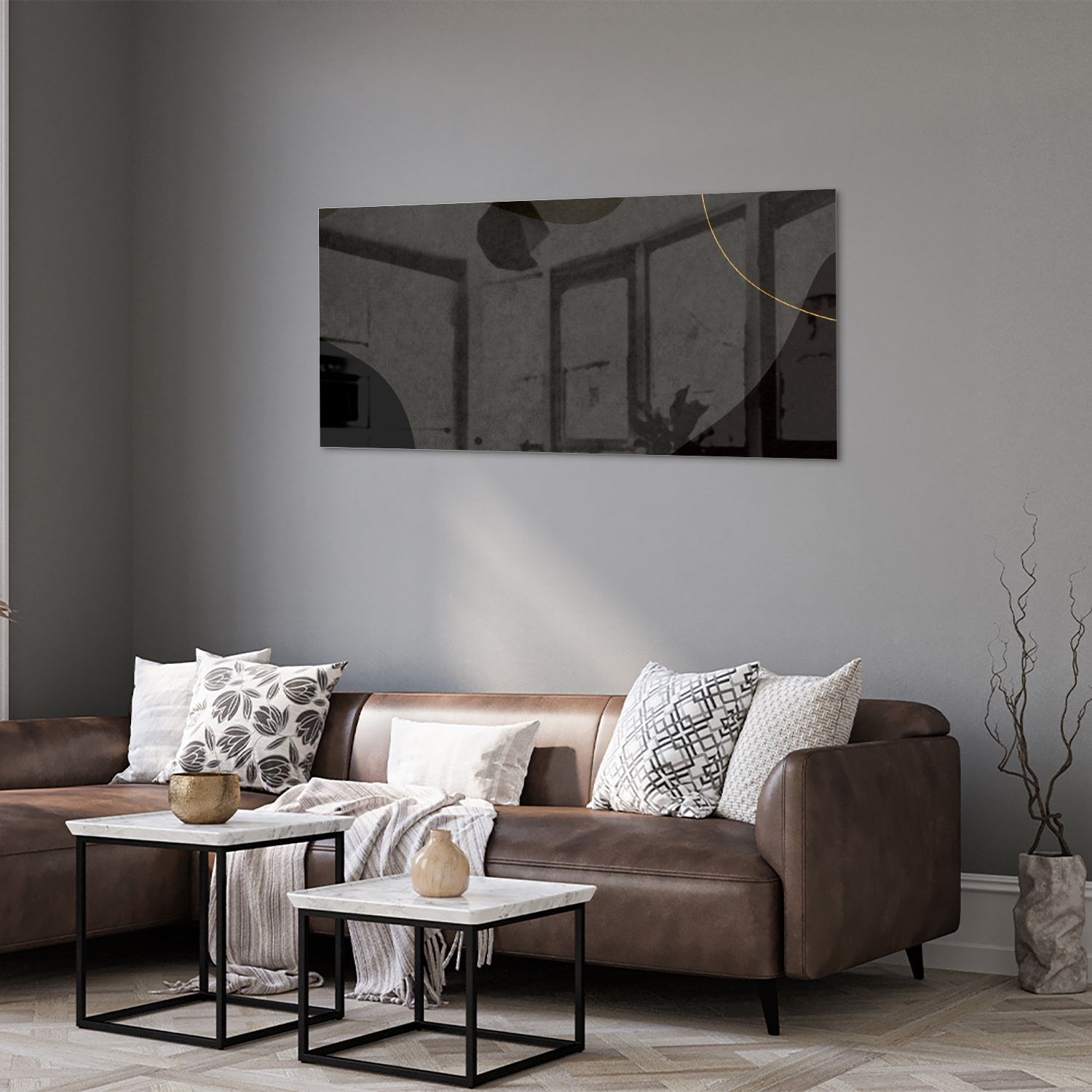 Modernes Glasbild mit abstrakten Formen in Schwarz – Glasbild aus Sicherheitsglas, Größe 40x40_rond