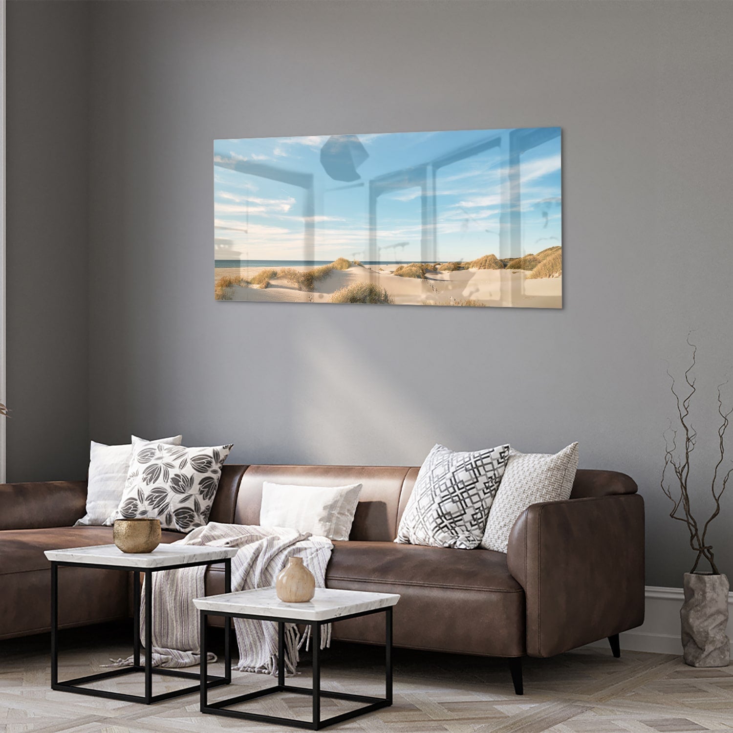 Glasbild mit Dünen und blauem Himmel – Glasbild aus Sicherheitsglas, Größe 40x40_rond