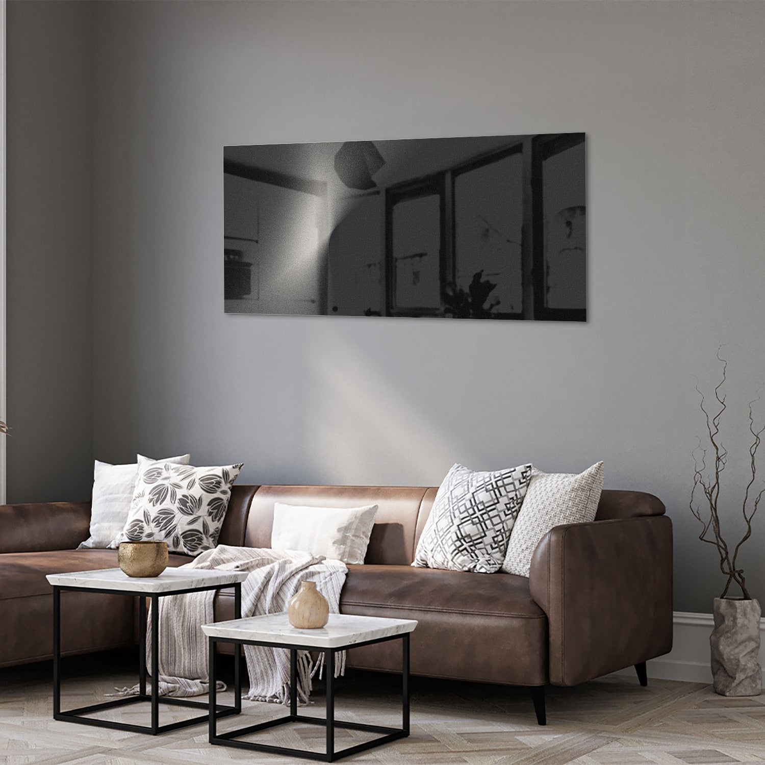 Modernes Glasbild für ein geradliniges Wohnzimmer – Glasbild aus Sicherheitsglas, Größe 40x40_rond