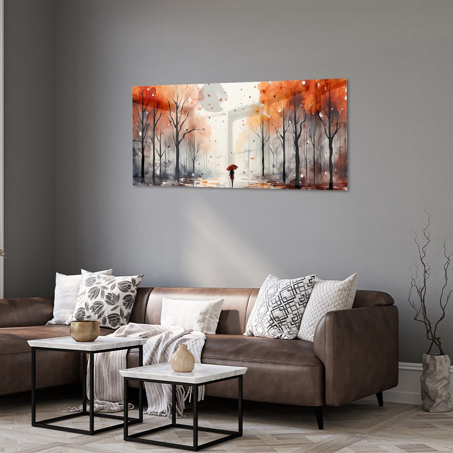 Zauberhaftes Glasbild mit Herbstlandschaft – Glasbild aus Sicherheitsglas, Größe 40x40_rond