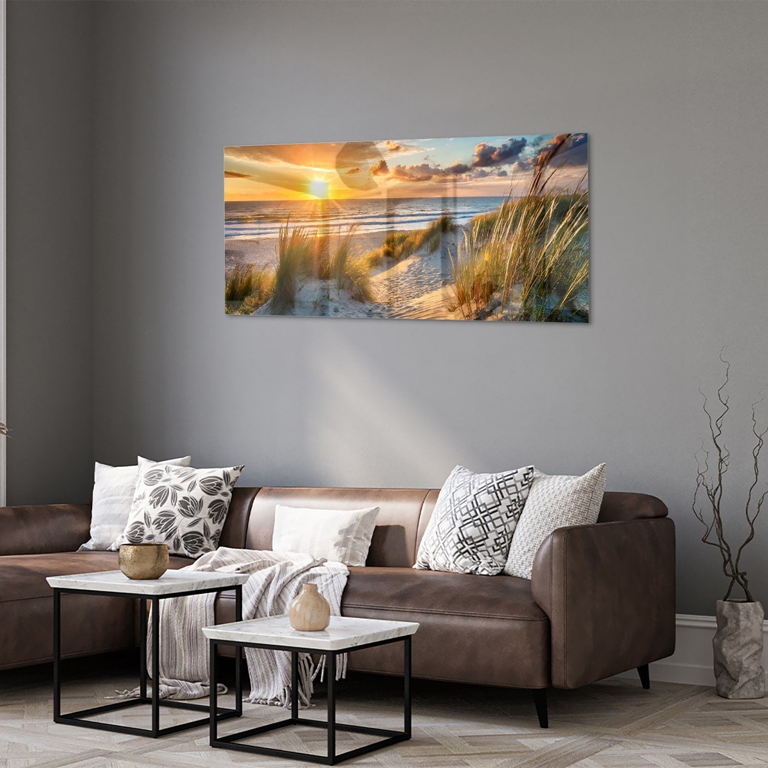Glasbild – Sonnenuntergang am Strand – Glasbild aus Sicherheitsglas, Größe 40x40_rond