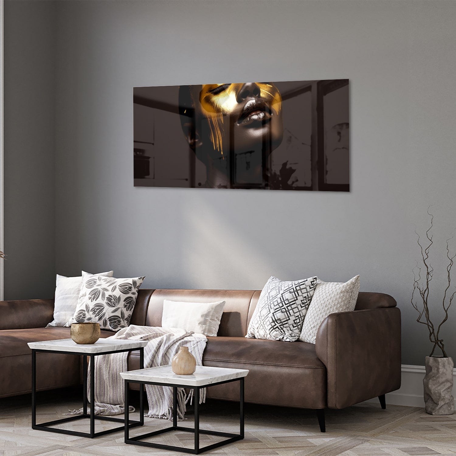 Elegantes Glasbild mit goldenen Akzenten – Glasbild aus Sicherheitsglas, Größe 40x40_rond