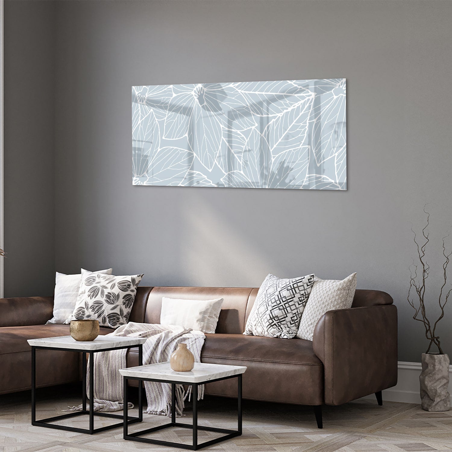 Stilvolles Glasbild mit botanischen Motiven – Glasbild aus Sicherheitsglas, Größe 40x40_rond