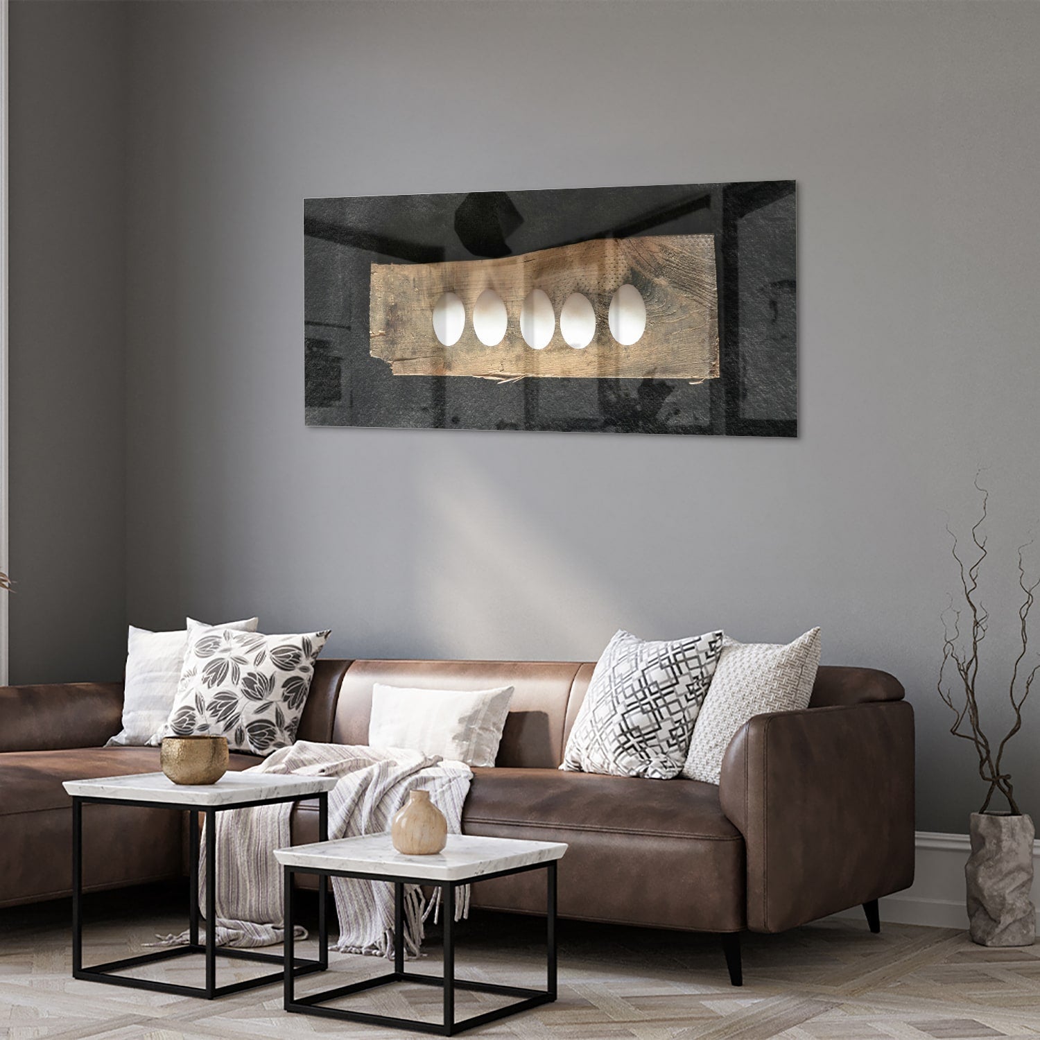 Elegantes Glasbild mit beleuchteten Akzenten – Glasbild aus Sicherheitsglas, Größe 40x40_rond