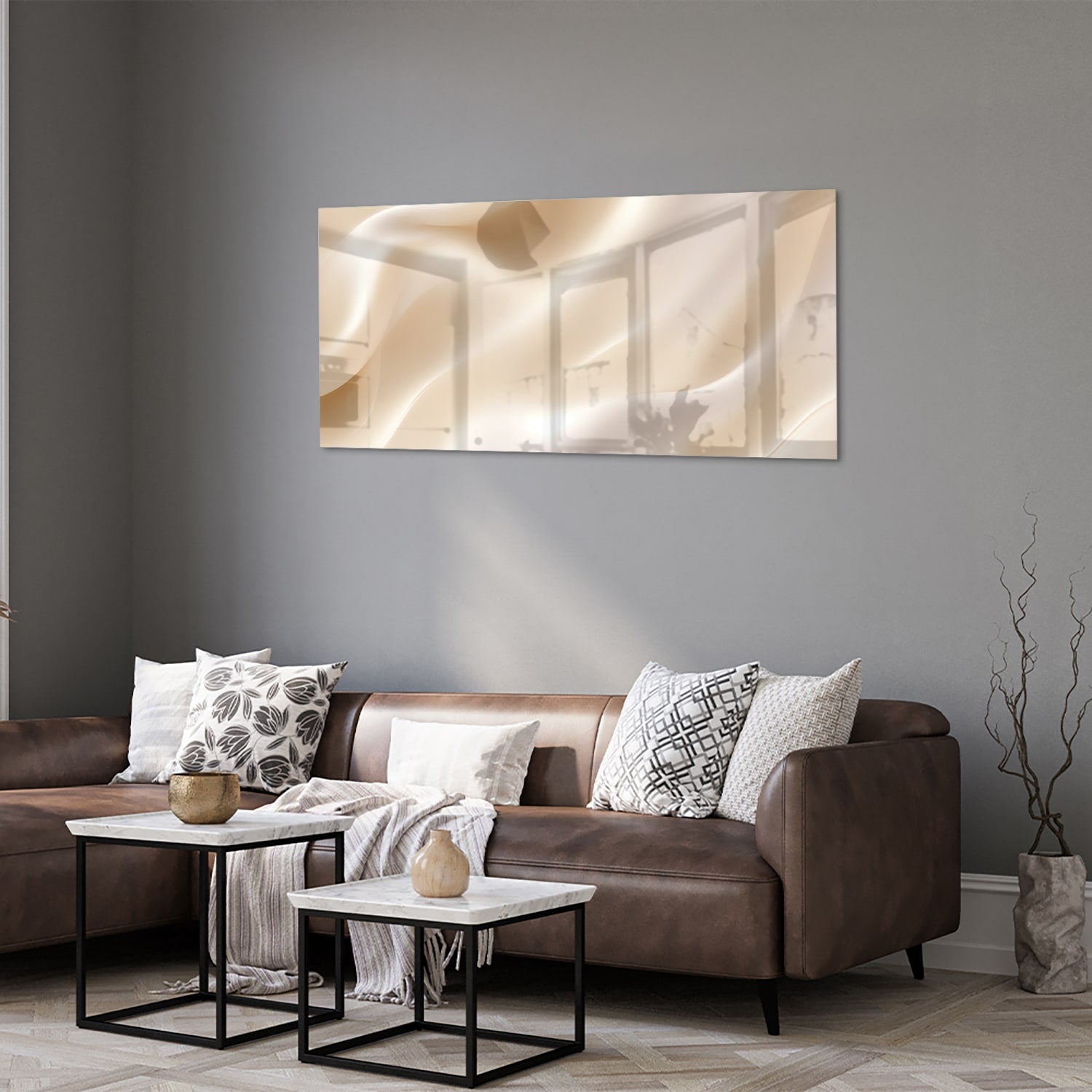Minimalistisches Glasbild mit warmen Farbtönen – Glasbild aus Sicherheitsglas, Größe 40x40_rond