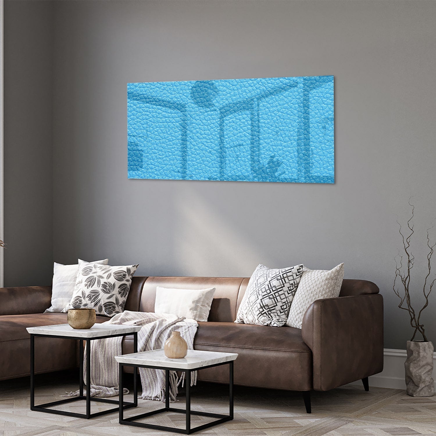 Modernes blaues Glasbild für ein stilvolles Interieur – Glasbild aus Sicherheitsglas, Größe 40x40_rond