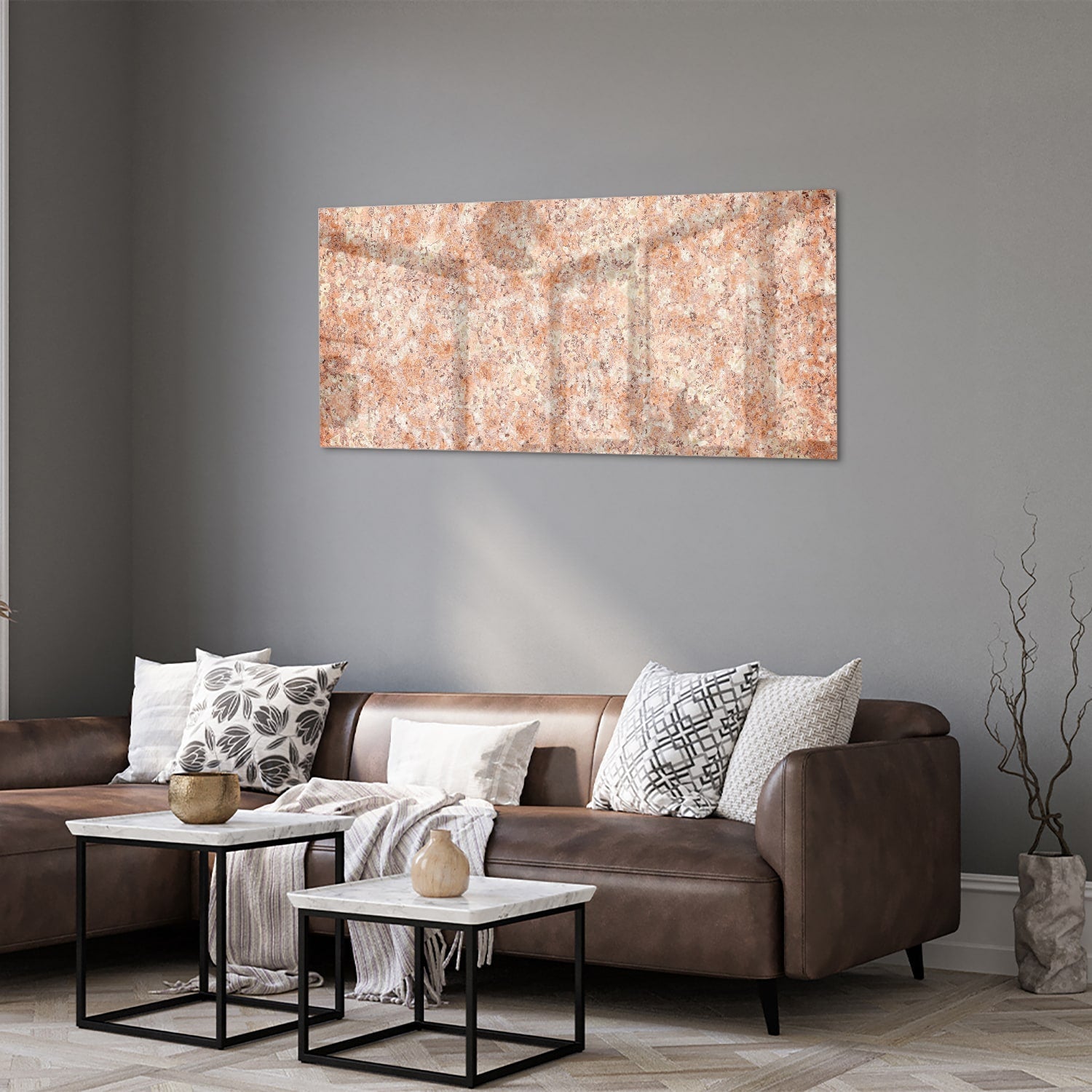 Glasbild in sanftem Rosa und Gold – Glasbild aus Sicherheitsglas, Größe 40x40_rond
