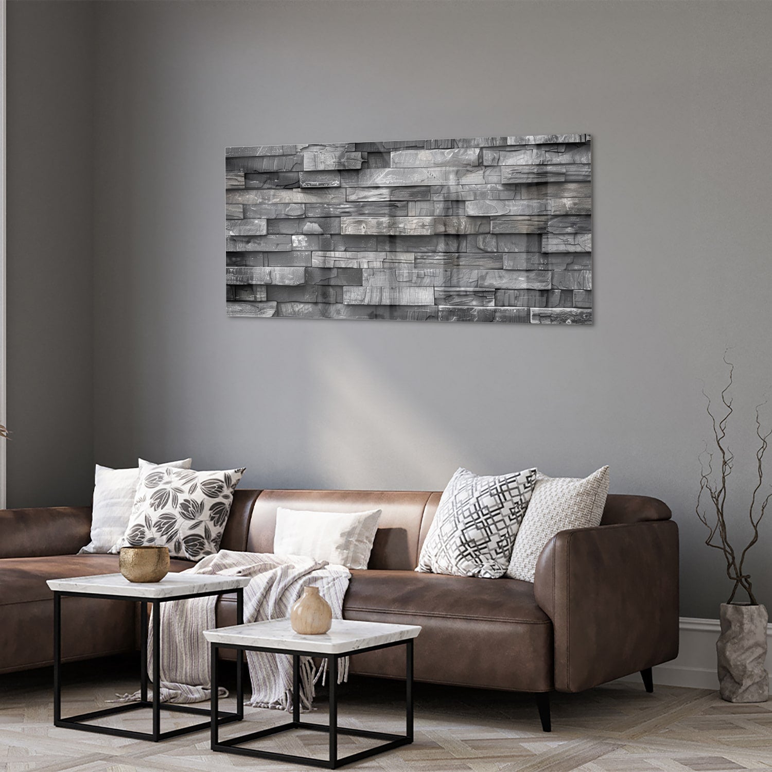 Modernes Glasbild mit grauer Textur – Glasbild aus Sicherheitsglas, Größe 40x40_rond