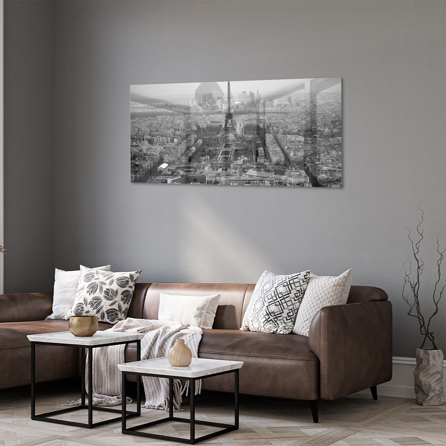 Schwarz-Weiß-Glasbild mit Paris-Motiv – Glasbild aus Sicherheitsglas, Größe 40x40_rond