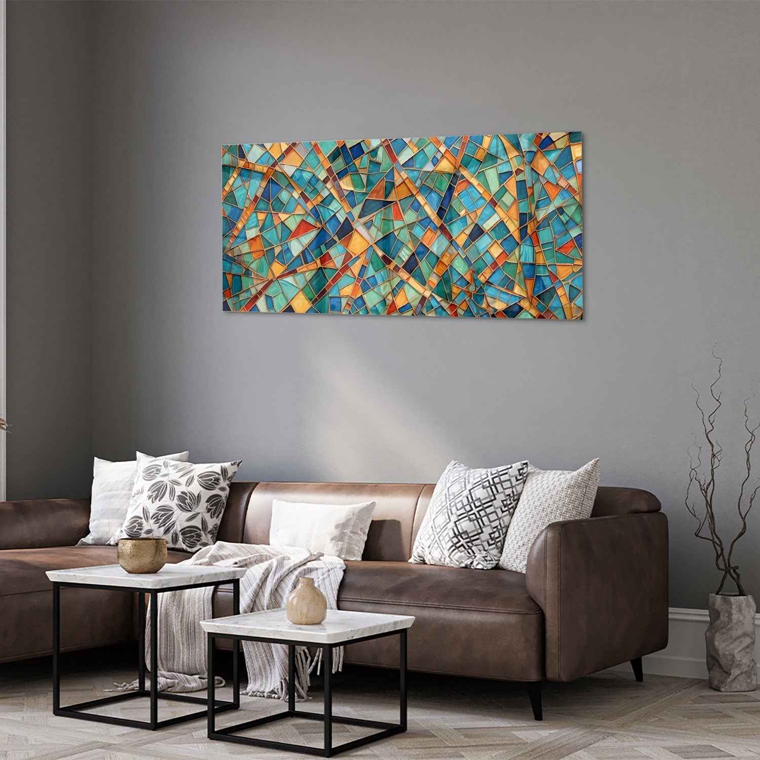 Farbenfrohes abstraktes Glasbild für Ihr Interieur – Glasbild aus Sicherheitsglas, Größe 40x40_rond