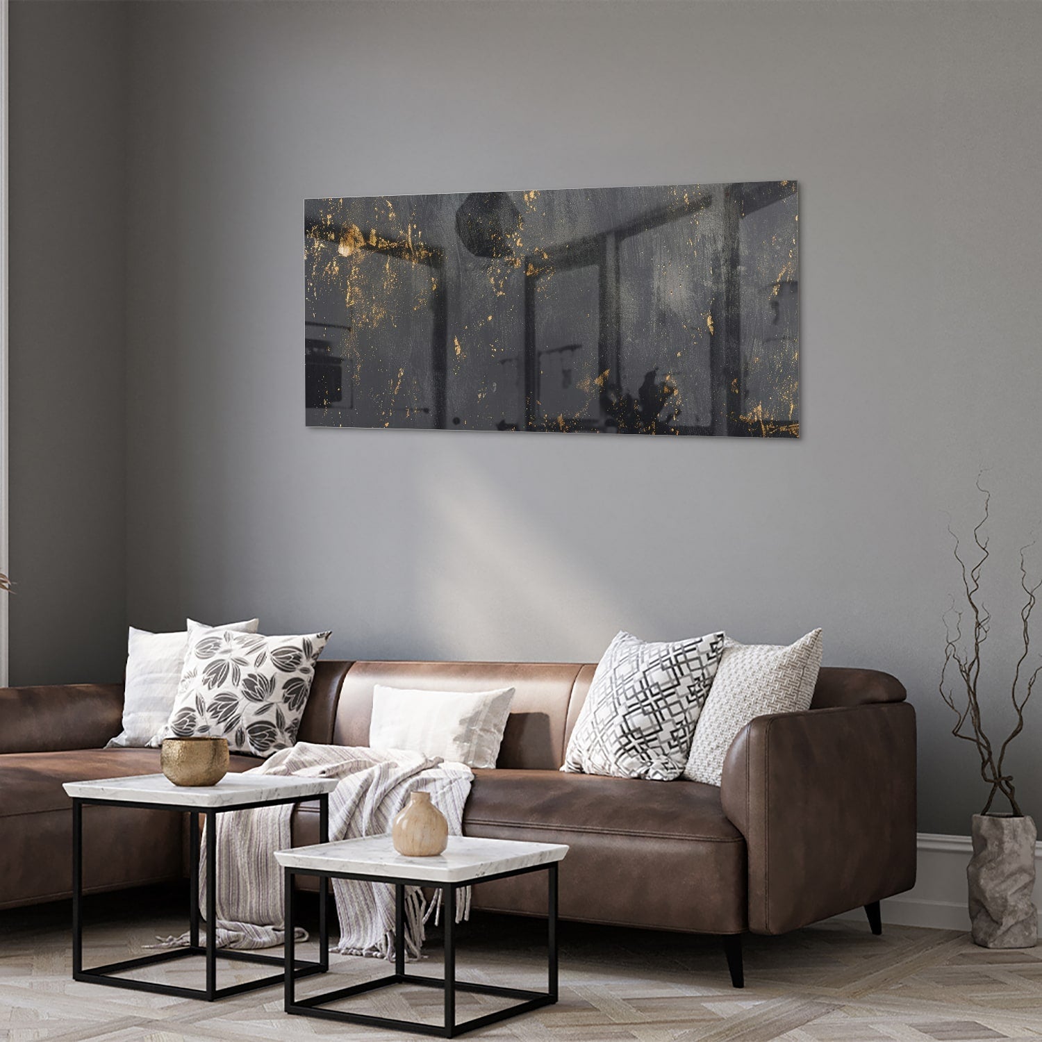 Stilvolles Glasbild mit goldenen Akzenten – Glasbild aus Sicherheitsglas, Größe 40x40_rond