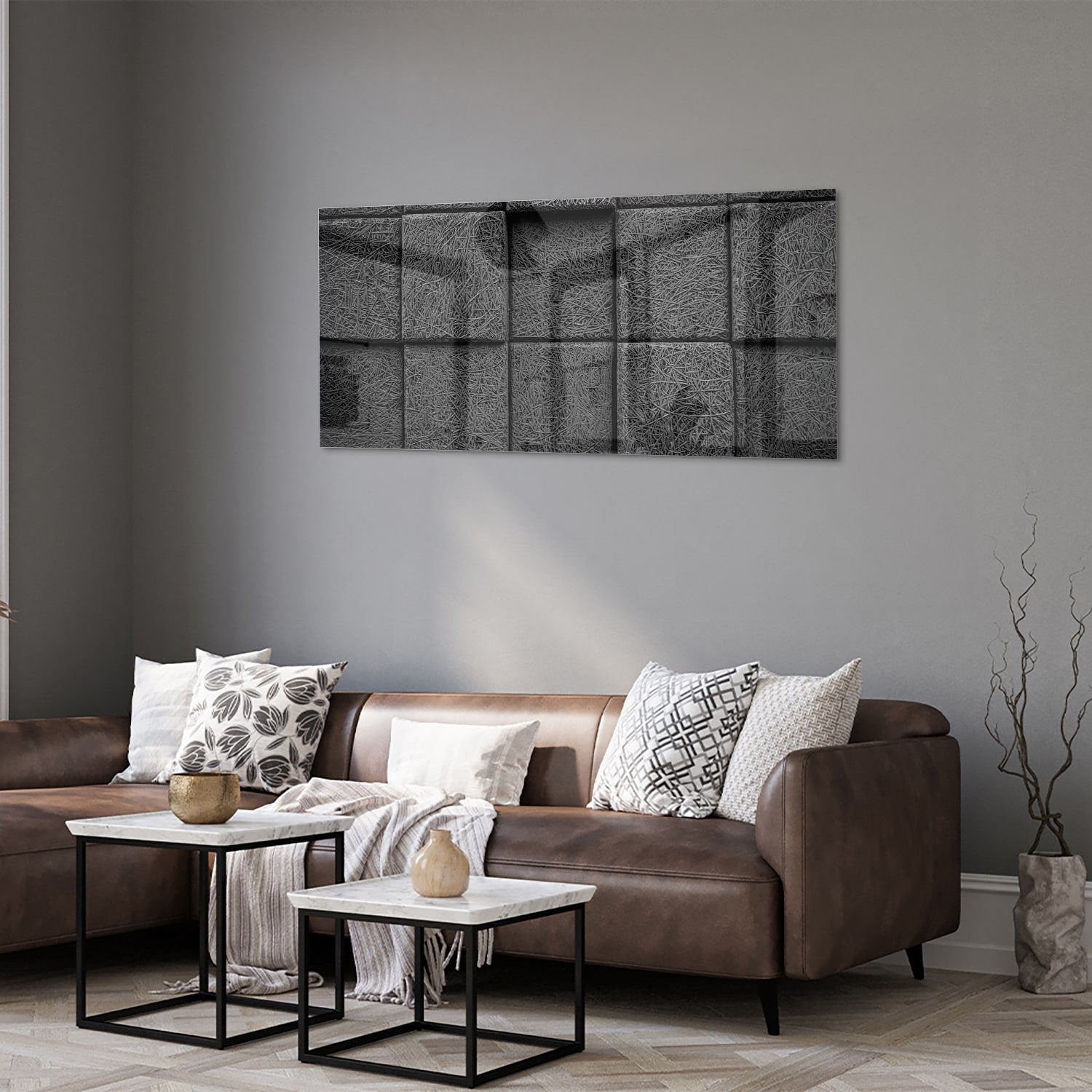 Dunkles abstraktes Glasbild für moderne Innenräume – Glasbild aus Sicherheitsglas, Größe 40x40_rond