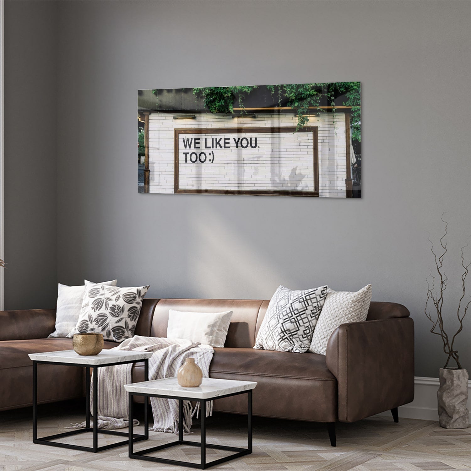 Glasbild 'We Like You Too' mit Pflanzen – Glasbild aus Sicherheitsglas, Größe 40x40_rond