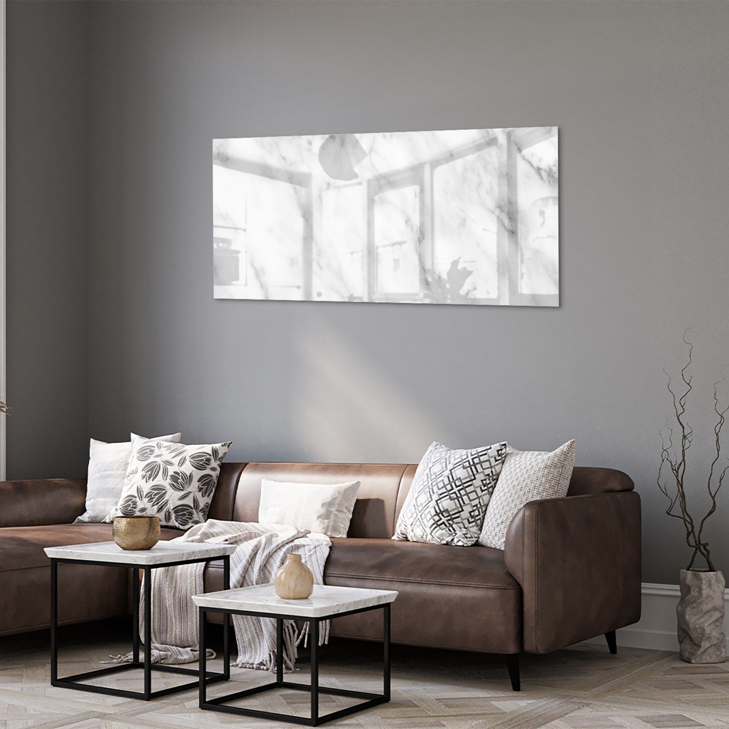 Elegantes Glasbild mit Marmoreffekt – Glasbild aus Sicherheitsglas, Größe 40x40_rond
