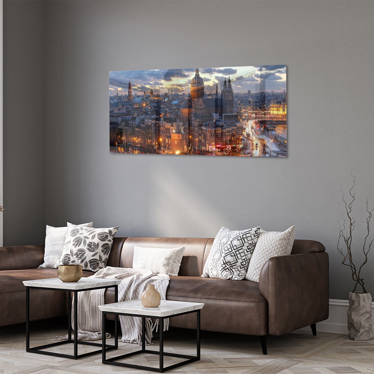 Stimmungsvolles Glasbild mit urbaner Landschaft – Glasbild aus Sicherheitsglas, Größe 40x40_rond
