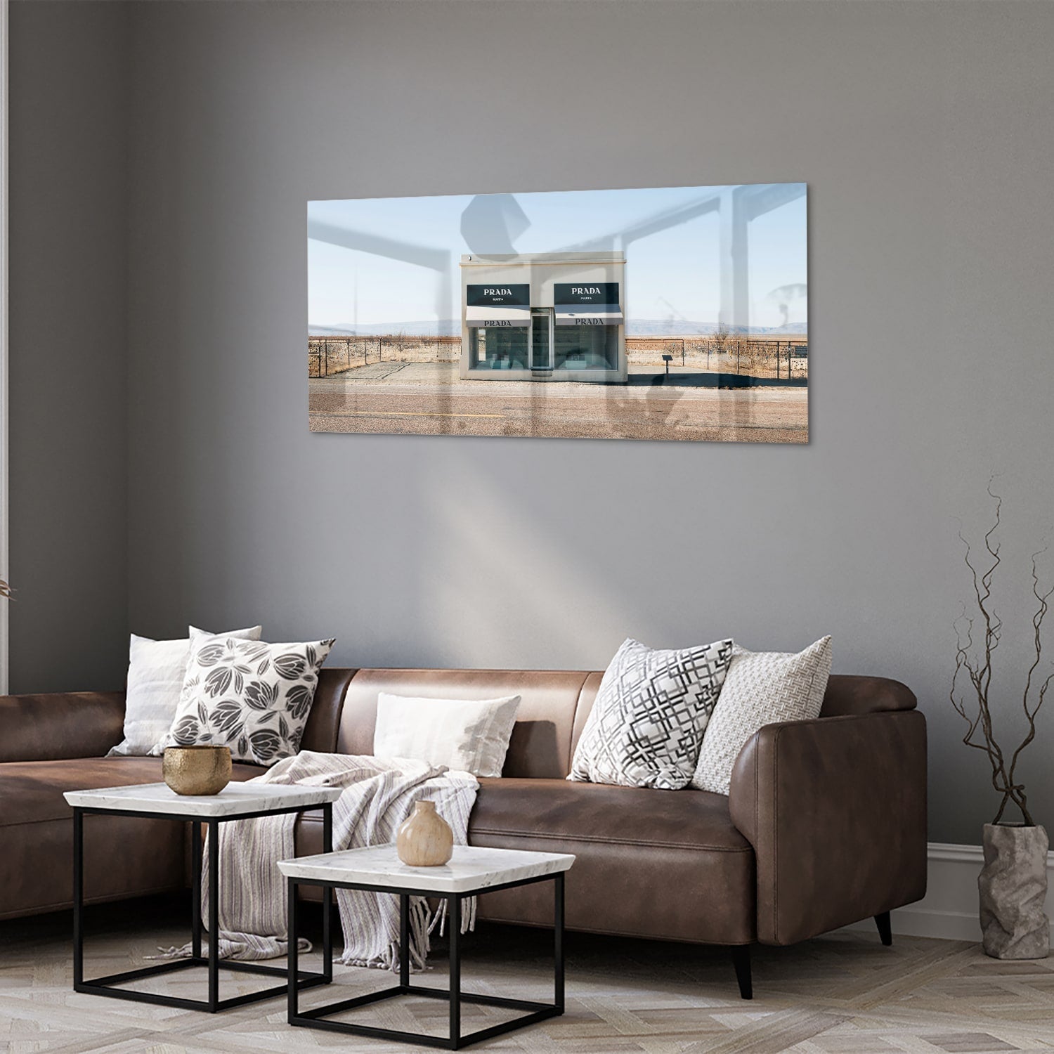 Modernes Glasbild mit einer Wüstenlandschaft – Glasbild aus Sicherheitsglas, Größe 40x40_rond