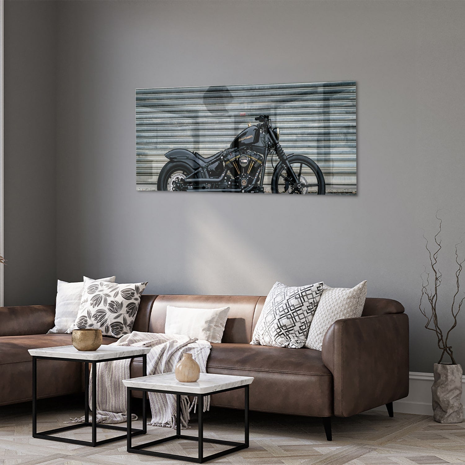 Stilvolles Glasbild mit einem Motorrad – Glasbild aus Sicherheitsglas, Größe 40x40_rond
