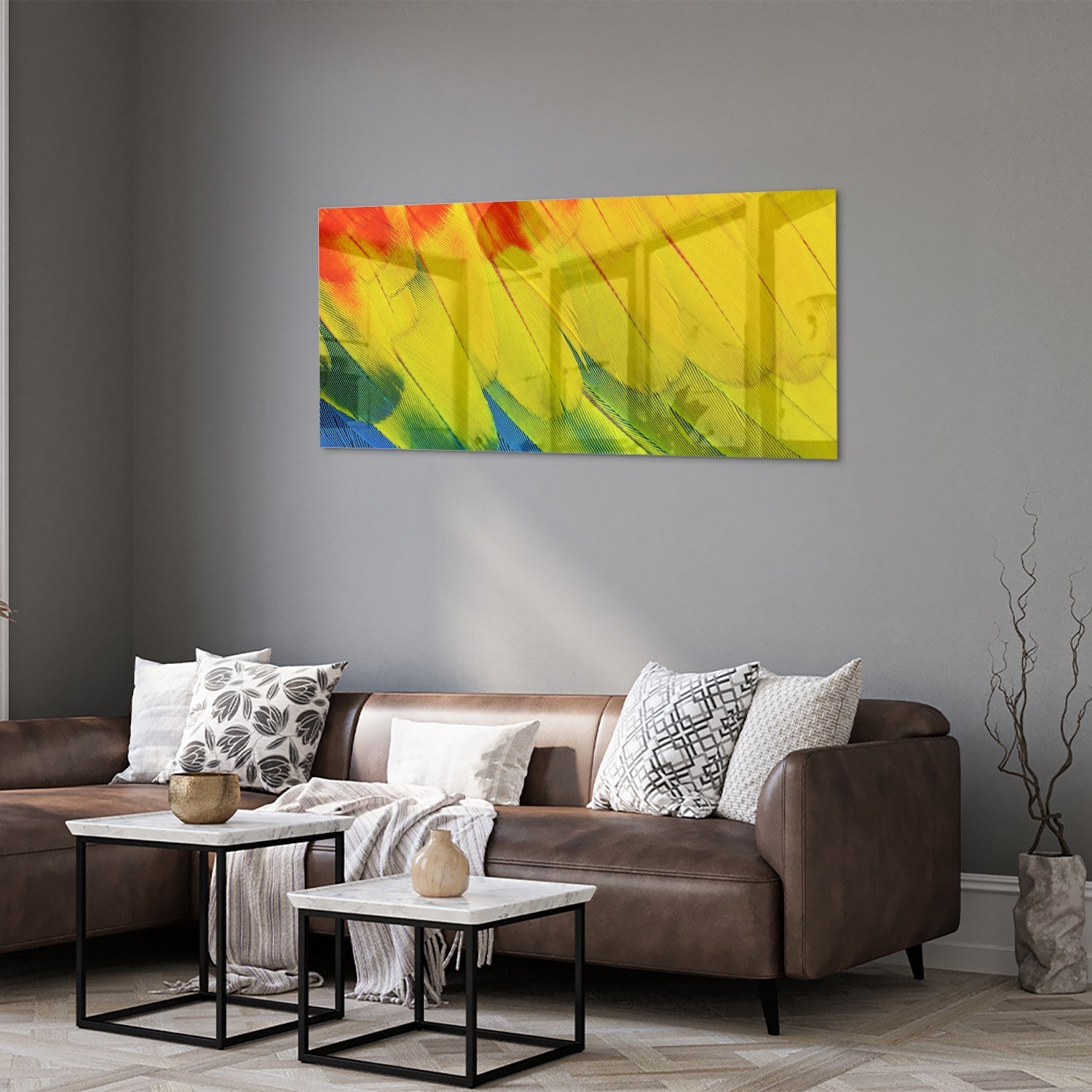 Farbenfrohes Glasbild mit abstrakten Wellen – Glasbild aus Sicherheitsglas, Größe 40x40_rond