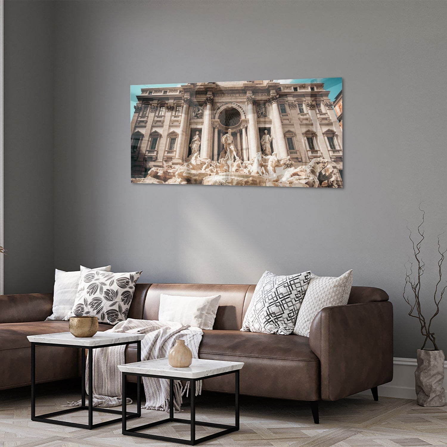 Glasbild mit dem Trevi-Brunnen in Rom – Glasbild aus Sicherheitsglas, Größe 40x40_rond