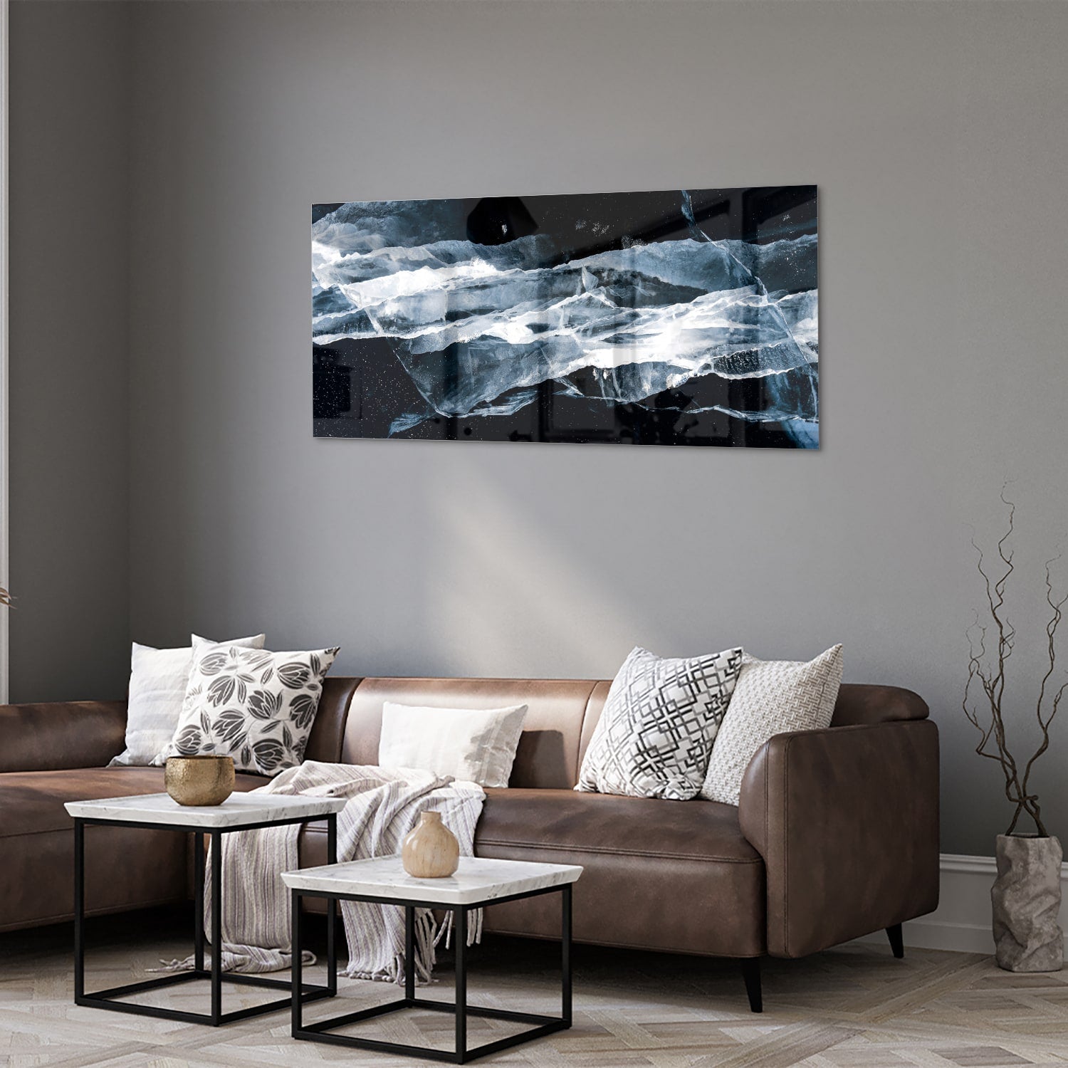 Abstraktes Glasbild für den Innenraum bei Nacht – Glasbild aus Sicherheitsglas, Größe 40x40_rond