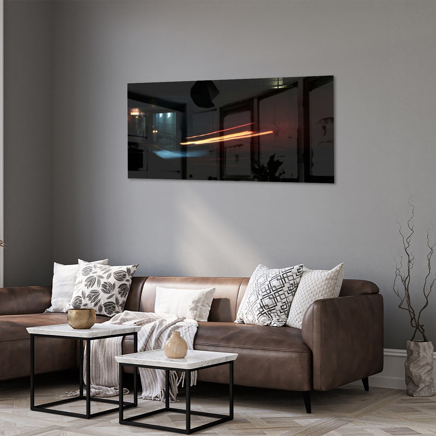 Stilvolles Glasbild mit abstrakter Beleuchtung – Glasbild aus Sicherheitsglas, Größe 40x40_rond