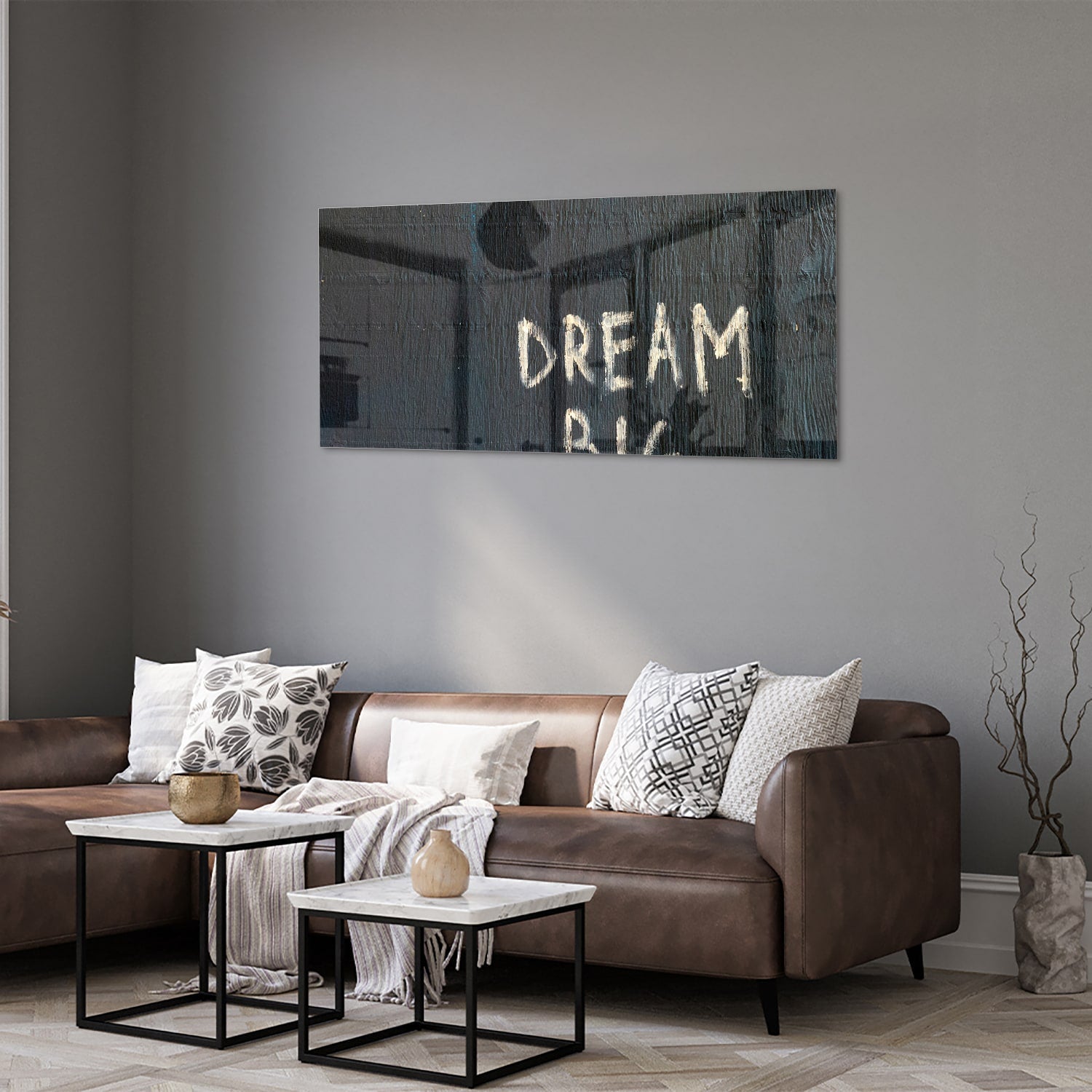 Glasbild 'Dream Big' für ein modernes Interieur – Glasbild aus Sicherheitsglas, Größe 40x40_rond