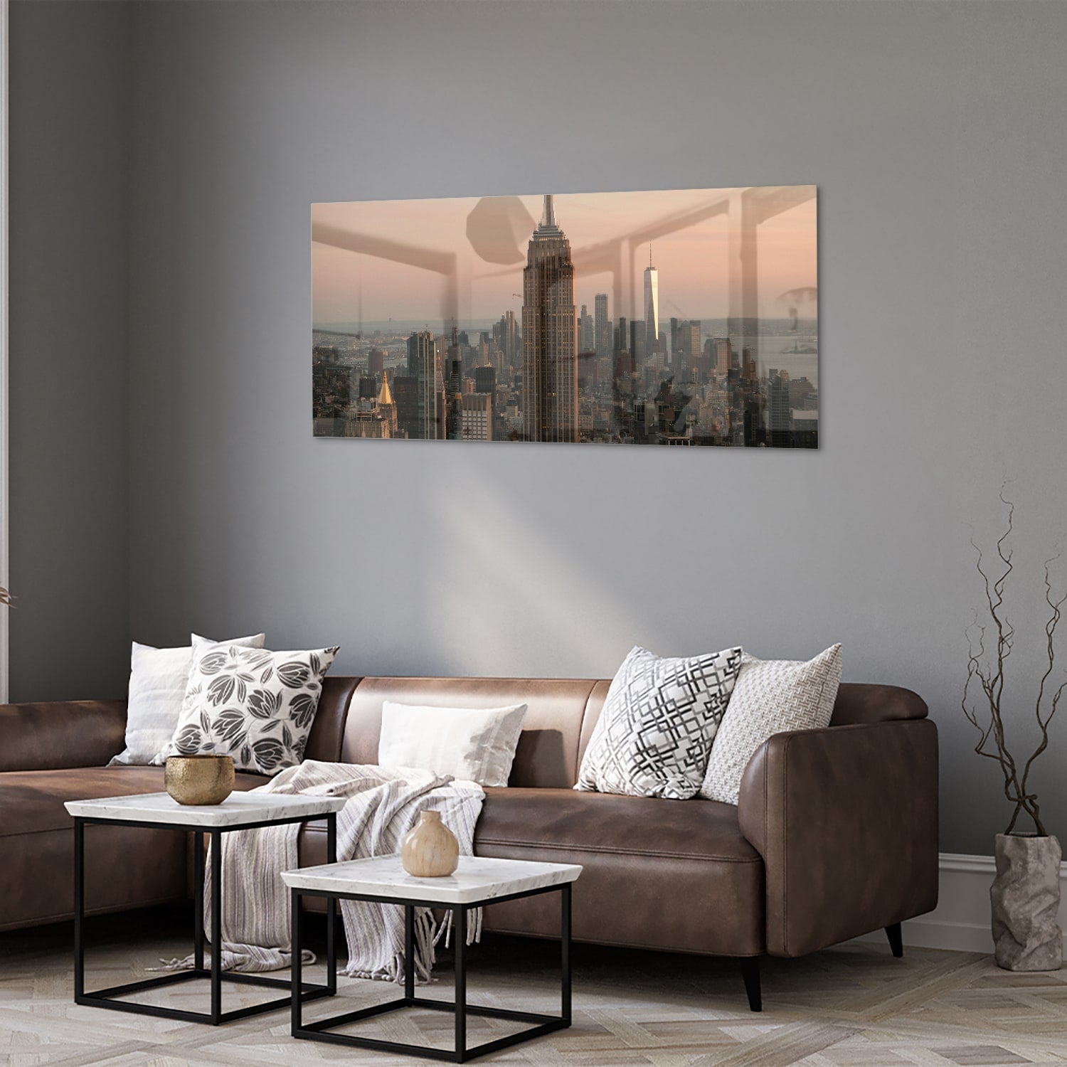 Glasbild mit dem Empire State Building – Glasbild aus Sicherheitsglas, Größe 40x40_rond
