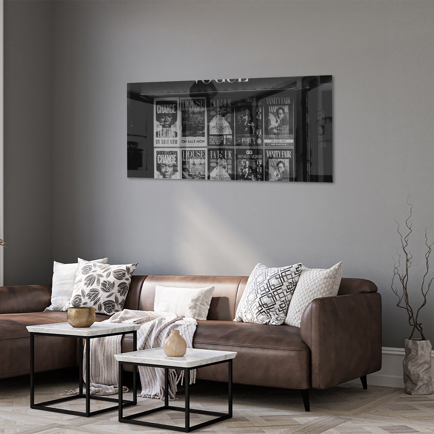 Vogue-Glasbild für minimalistische Räume – Glasbild aus Sicherheitsglas, Größe 40x40_rond