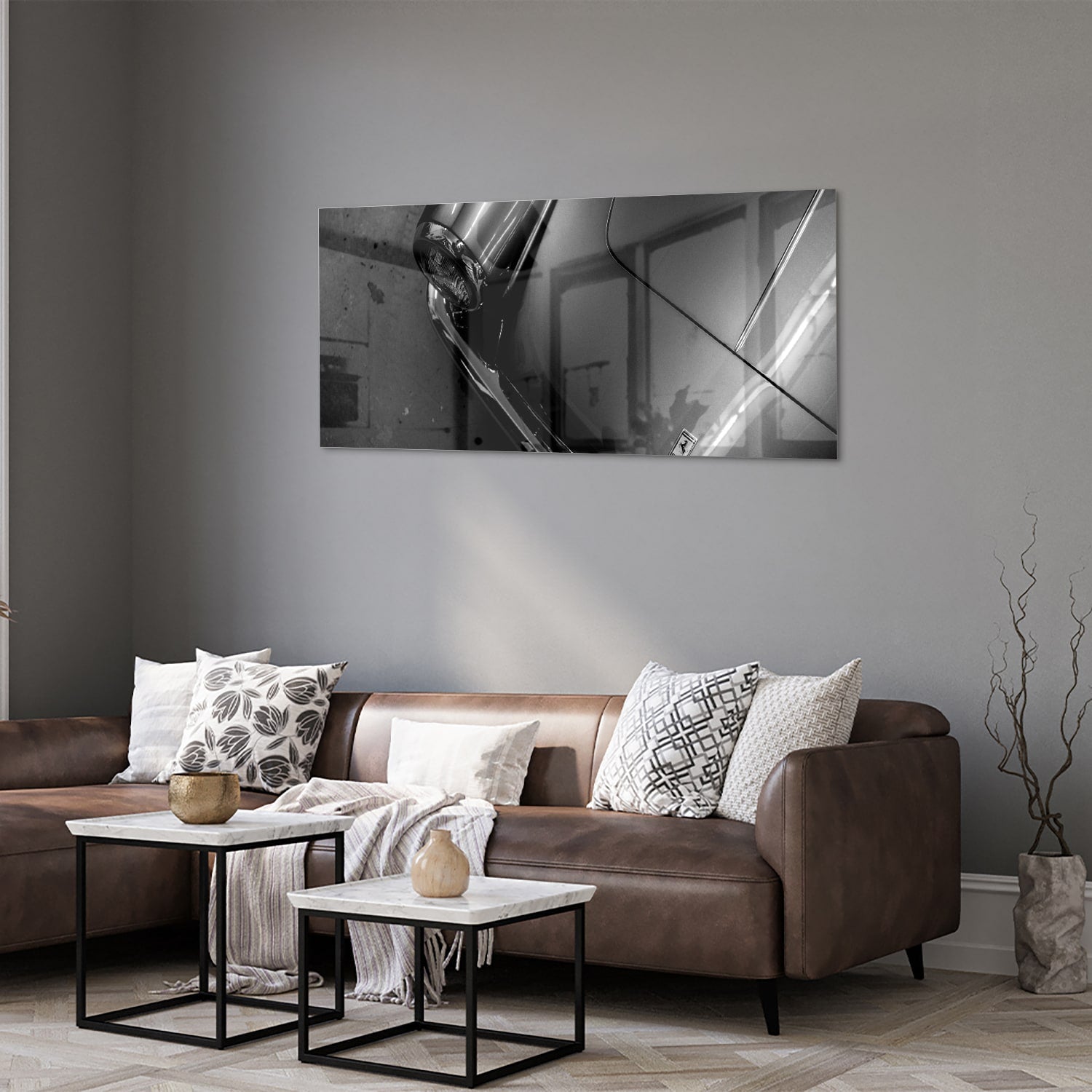 Elegantes Glasbild mit modernem abstraktem Design – Glasbild aus Sicherheitsglas, Größe 40x40_rond
