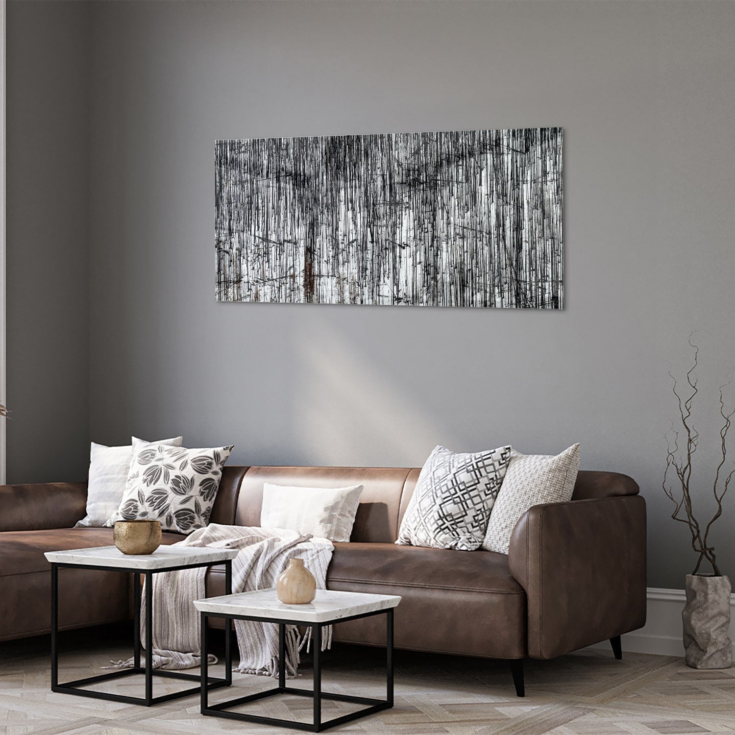 Minimalistisches Glasbild mit Bäumen – Glasbild aus Sicherheitsglas, Größe 40x40_rond