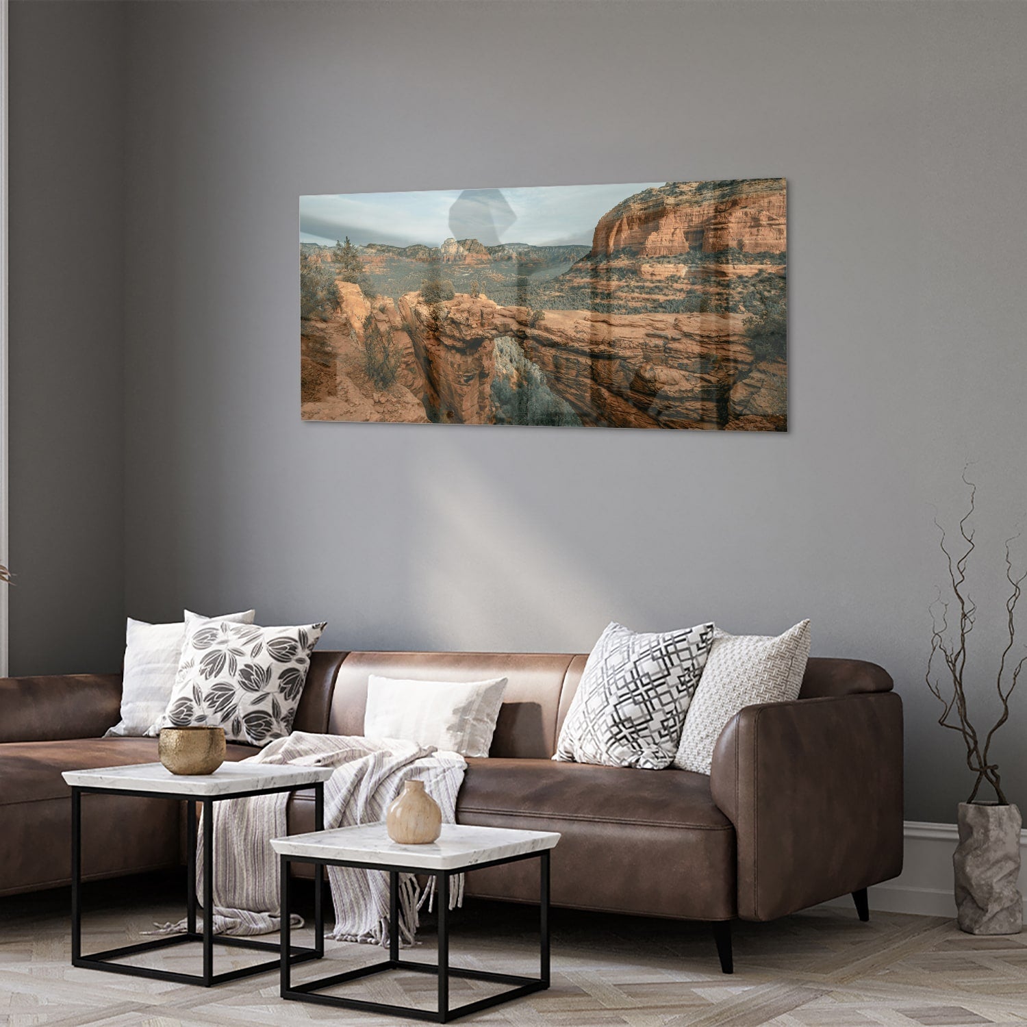 Atemberaubendes Glasbild mit Bergen – Glasbild aus Sicherheitsglas, Größe 40x40_rond