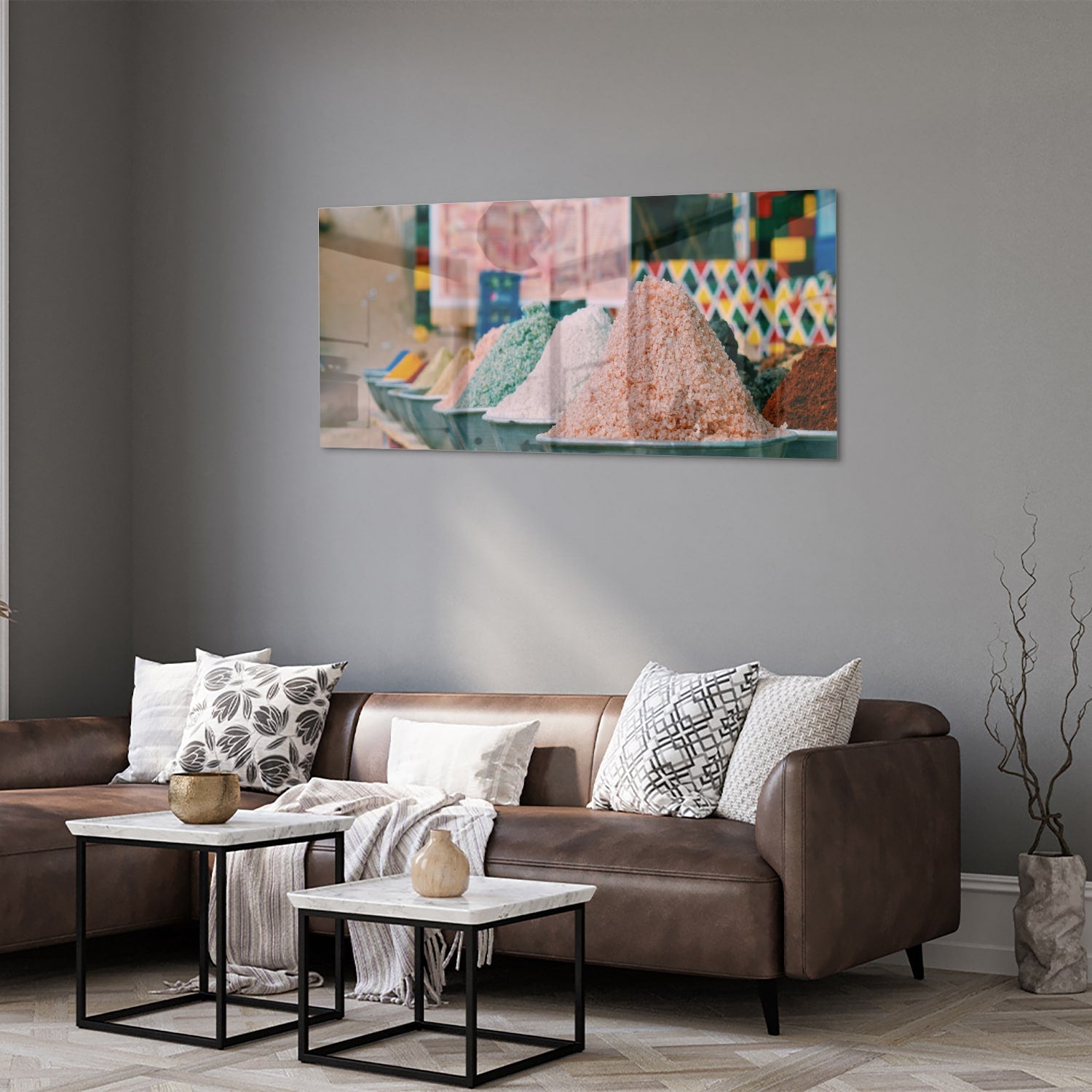 Farbenfrohes Glasbild mit Gewürzen – Glasbild aus Sicherheitsglas, Größe 40x40_rond