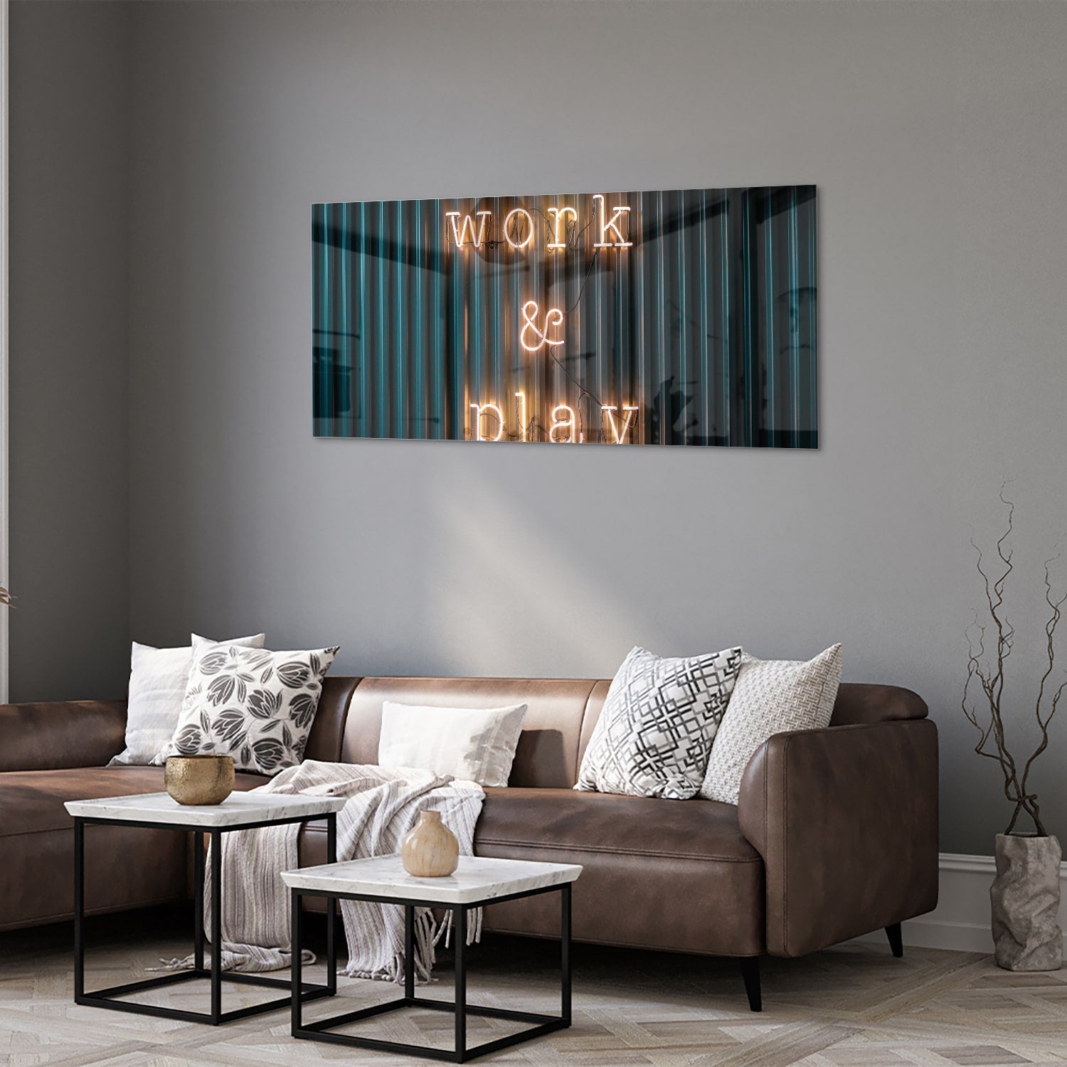 Glasbild mit 'Work & Play' Beleuchtung – Glasbild aus Sicherheitsglas, Größe 40x40_rond