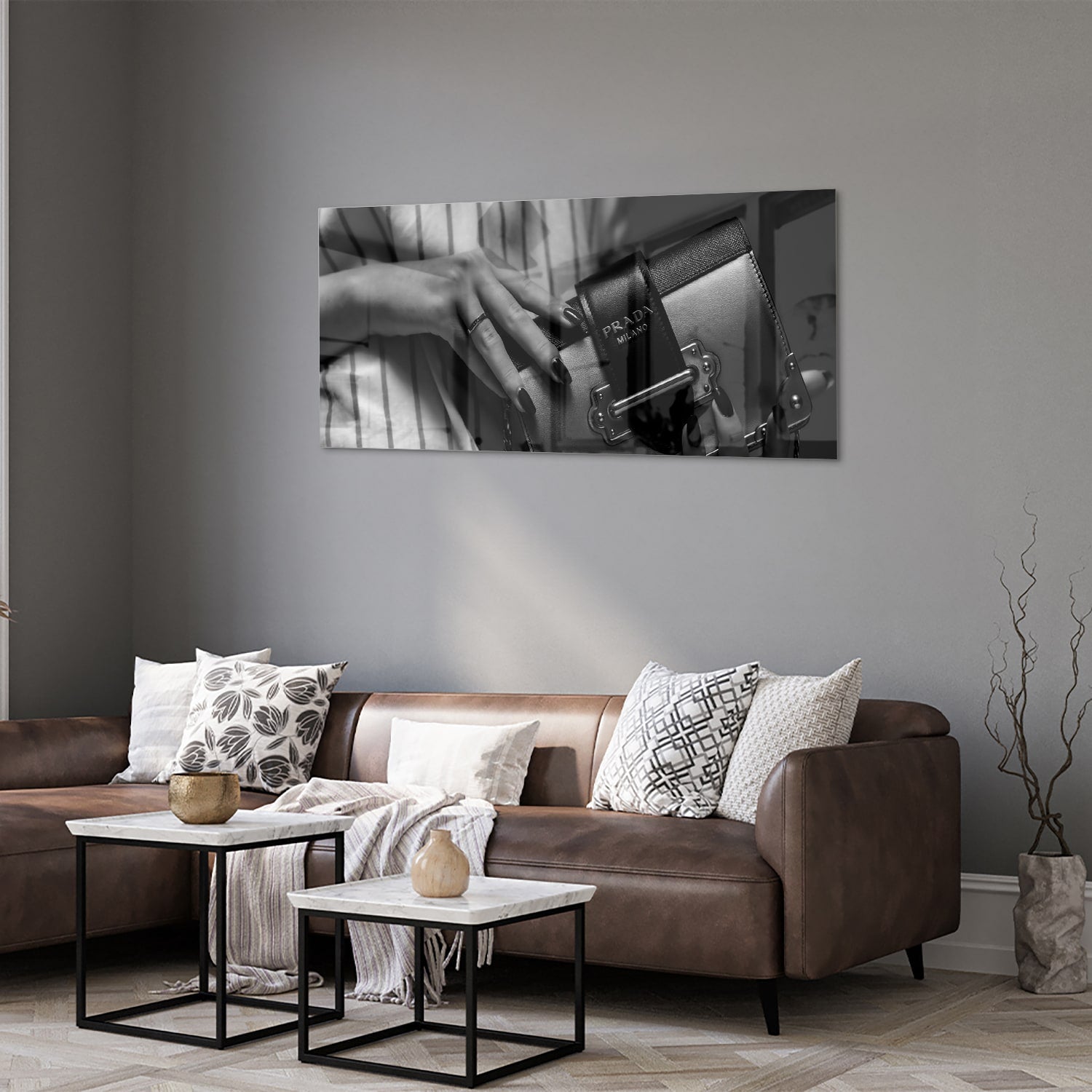 Elegantes Glasbild mit luxuriösen Accessoires – Glasbild aus Sicherheitsglas, Größe 40x40_rond