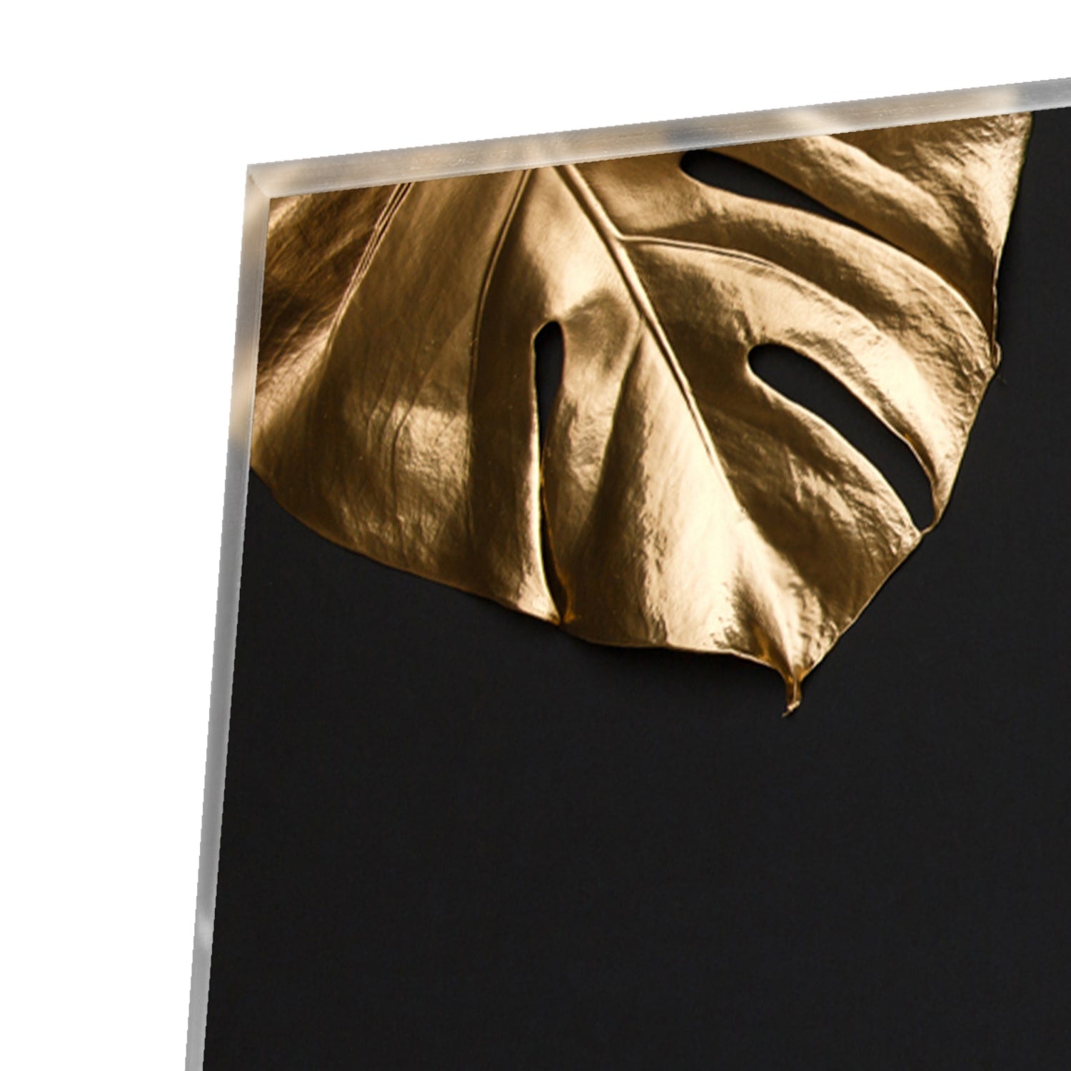 Glänzendes Glasbild mit goldenen Blättern – Glasbild aus Sicherheitsglas, Größe 80x60