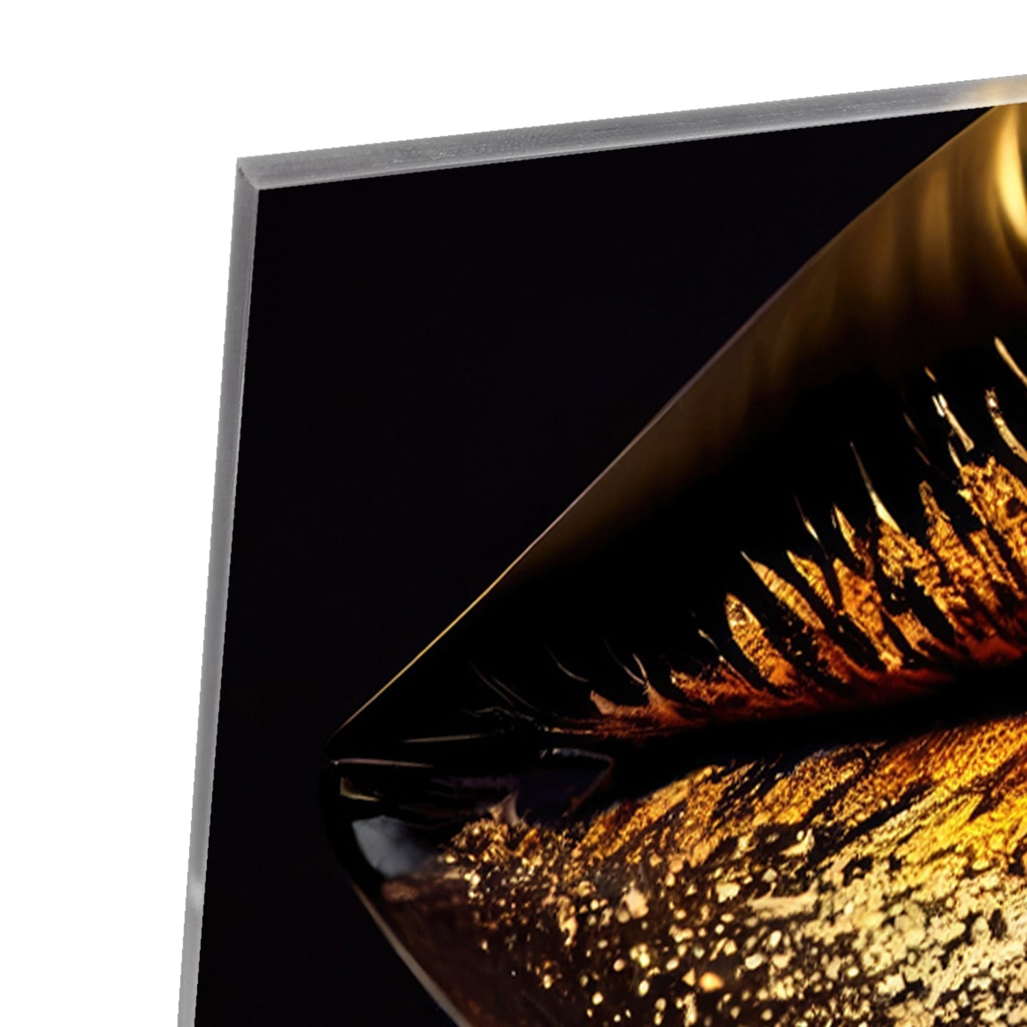 Glasbild mit goldenen Lippen – elegante Wanddekoration – Glasbild aus Sicherheitsglas, Größe 80x60