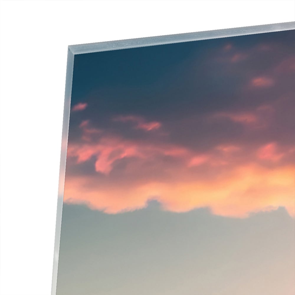Glasbild – Sonnenuntergang über Blumenfeld – Glasbild aus Sicherheitsglas, Größe 80x60