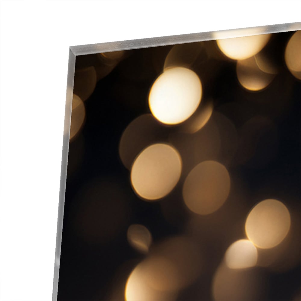 Glasbild mit goldenem Bokeh in moderner Szenerie – Glasbild aus Sicherheitsglas, Größe 80x60