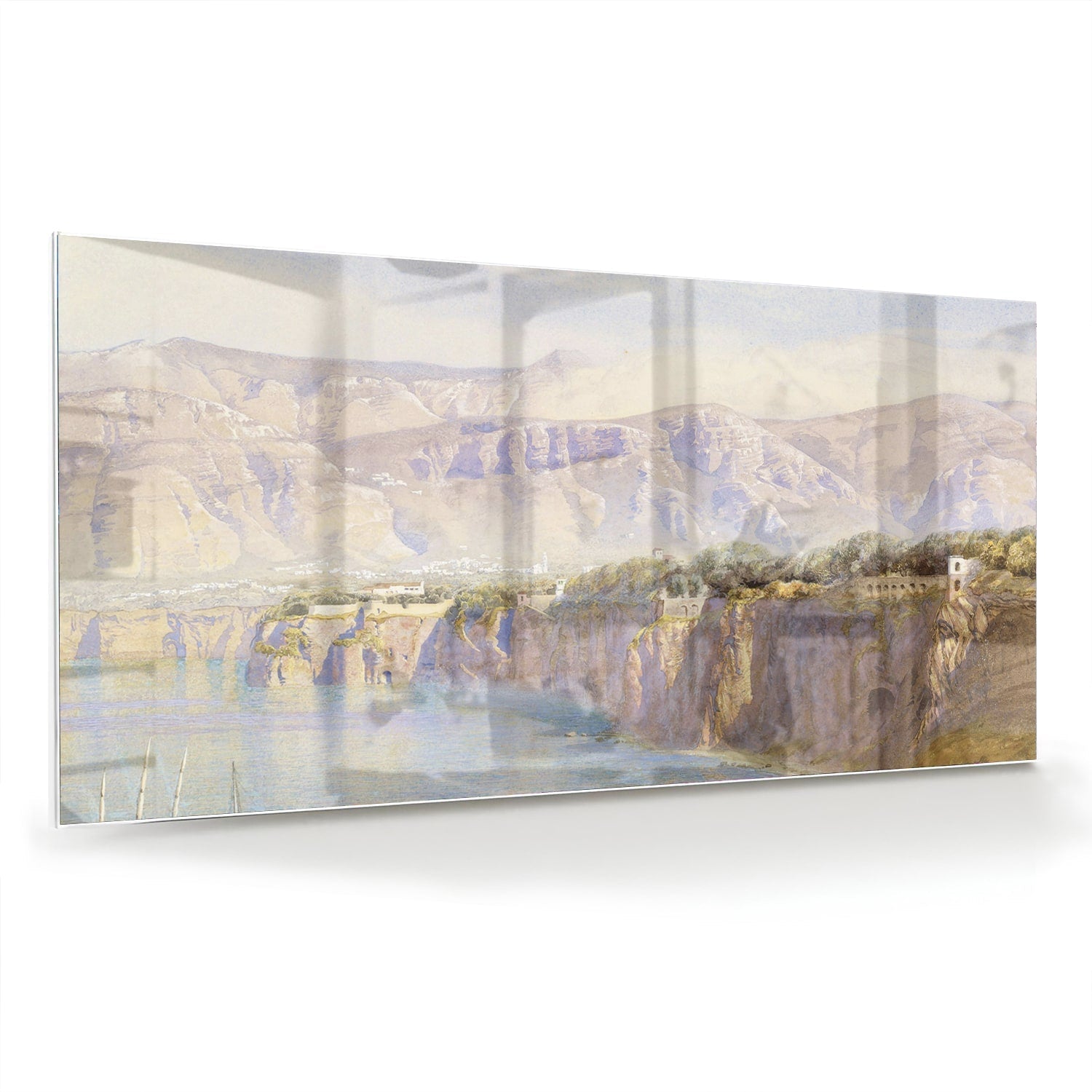 Träumerisches Glasbild mit Berglandschaft – Glasbild aus Sicherheitsglas, Größe 70x70_rond