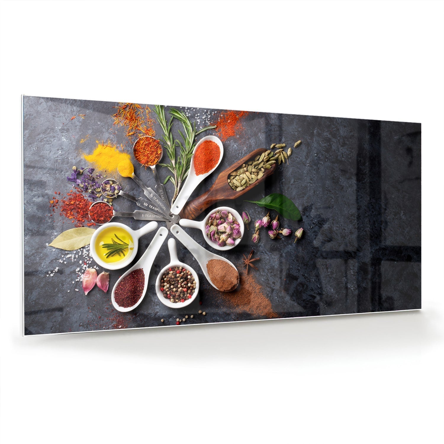 Glasbild mit farbenfrohen Gewürzen – Glasbild aus Sicherheitsglas, Größe 70x70_rond