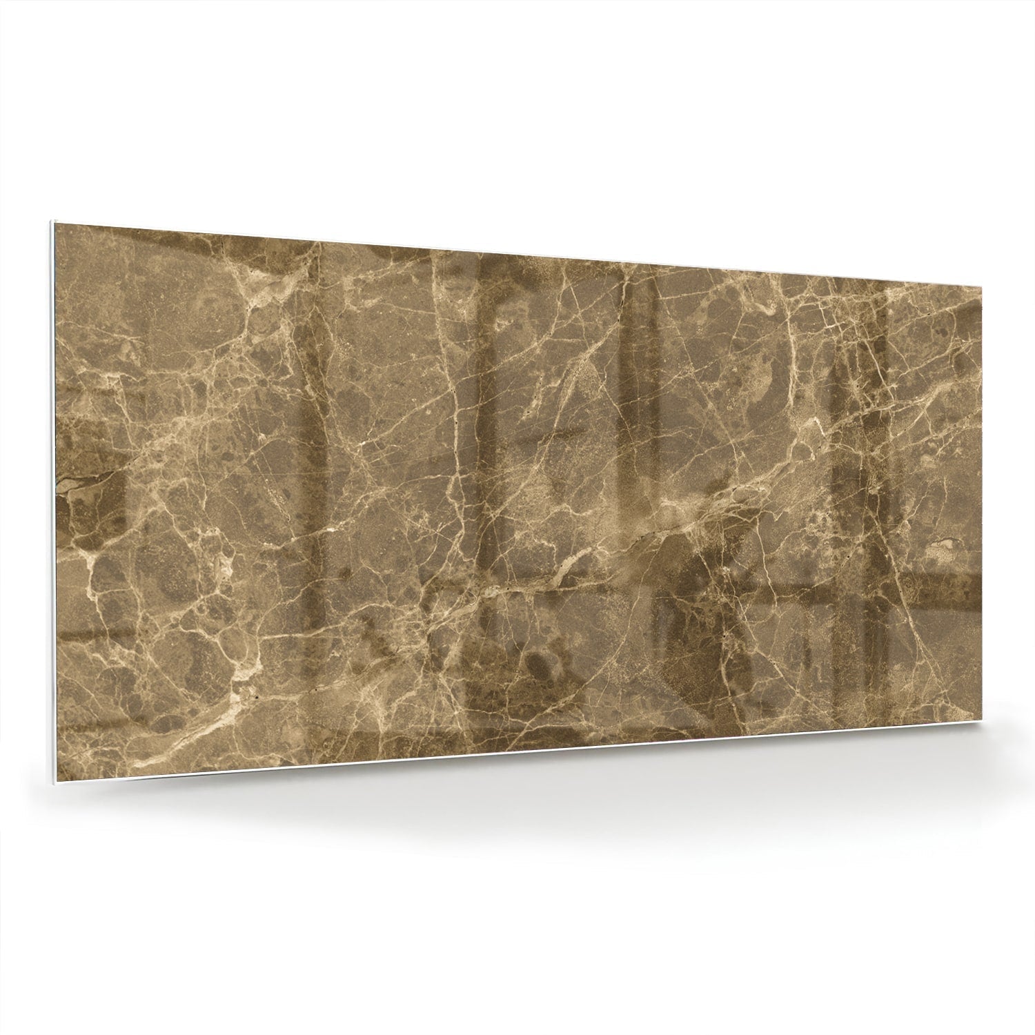Goldfarbenes Glasbild mit marmer effect als moderne Glas-Wanddekoration aus 4 mm Sicherheitsglas