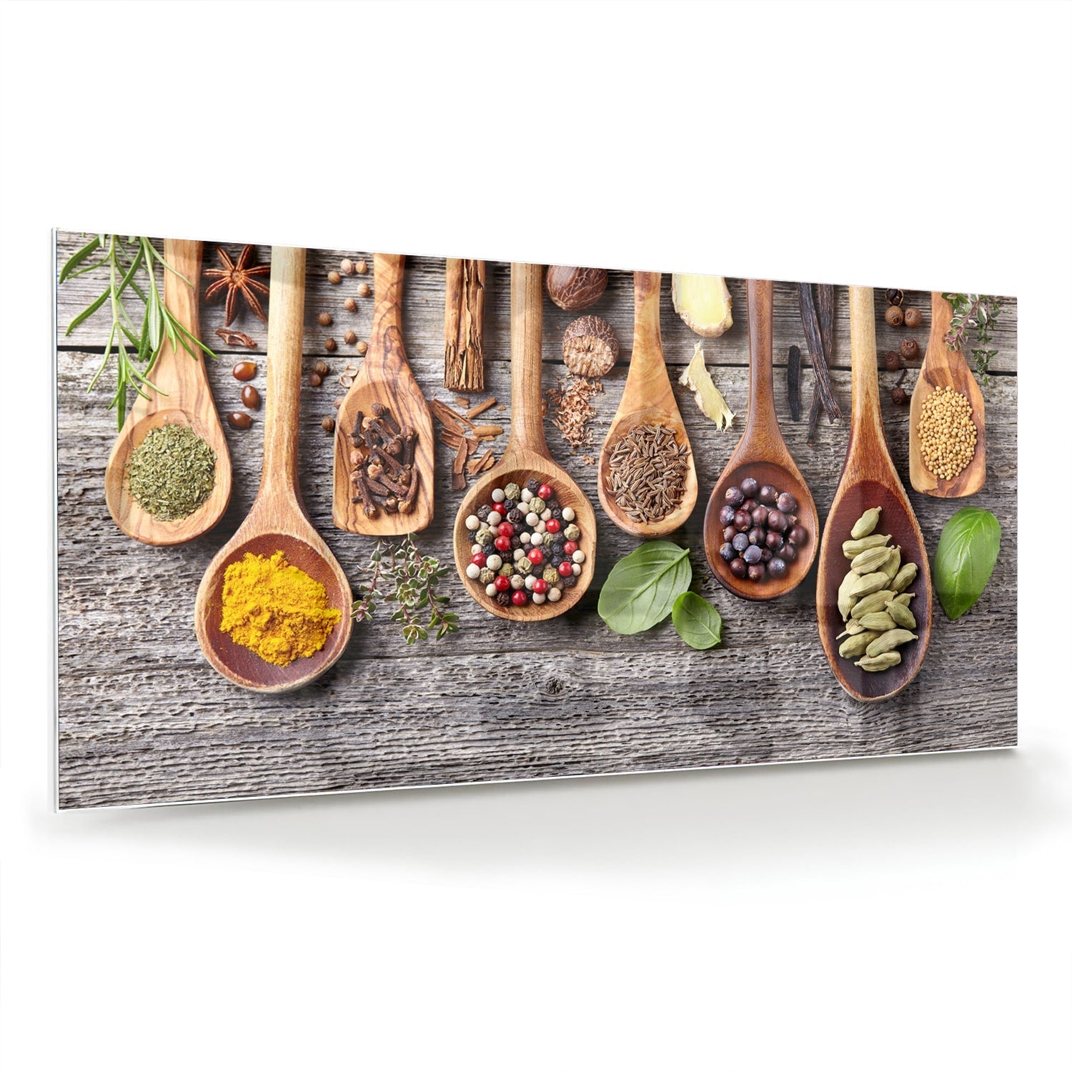 Glasbild mit natürlichen Rezepten im Löffel-Design – Glasbild aus Sicherheitsglas, Größe 70x70_rond