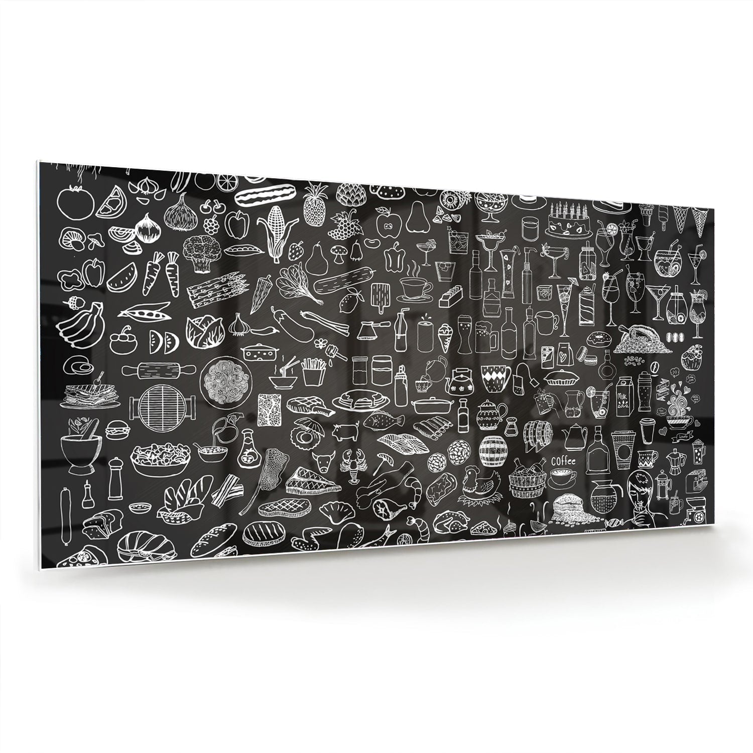 Abstraktes Schwarz-Weiß-Glasbild mit fröhlichen Illustrationen – Glasbild aus Sicherheitsglas, Größe 70x70_rond