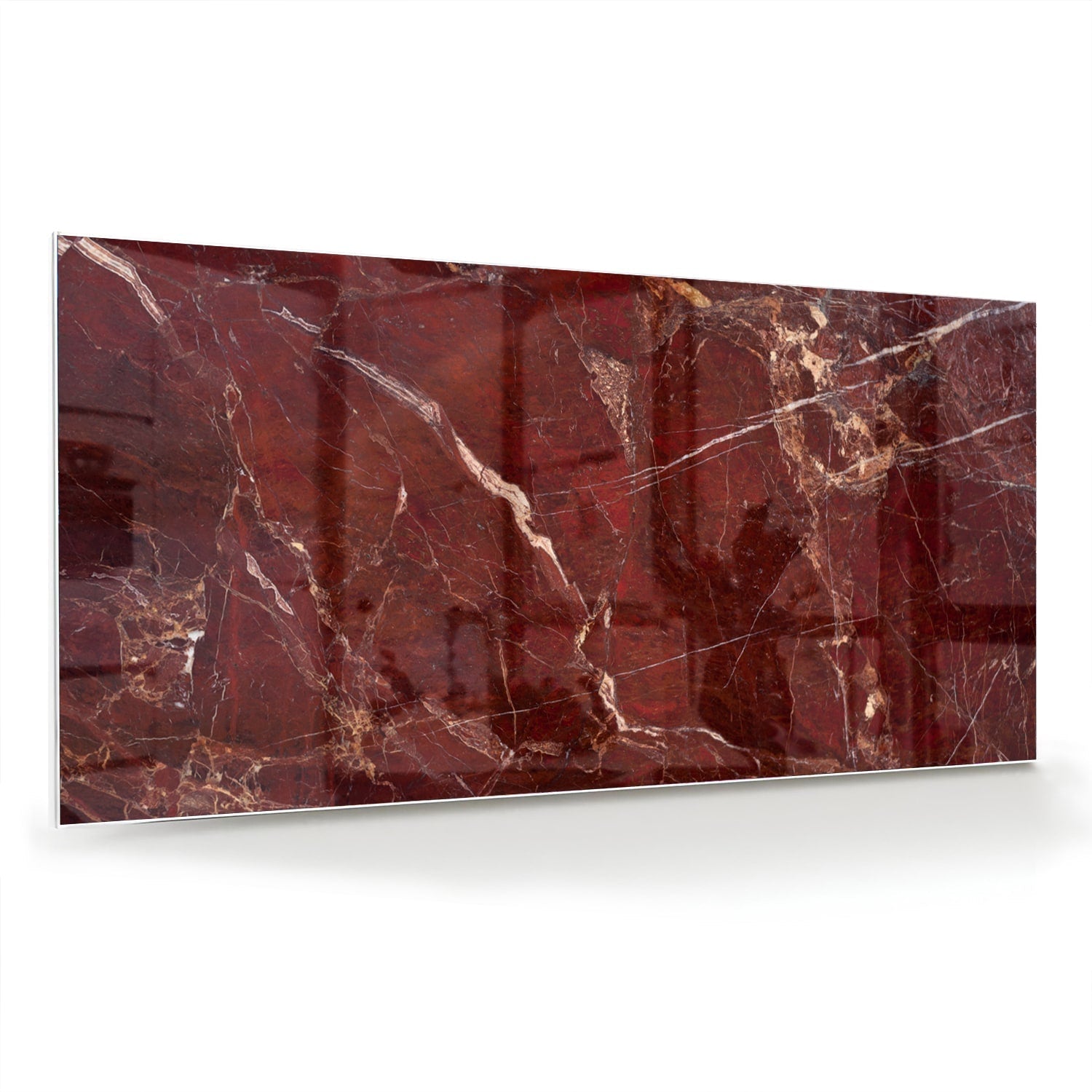 Rotes Glasbild mit Marmoroptik – Glasbild aus Sicherheitsglas, Größe 70x70_rond