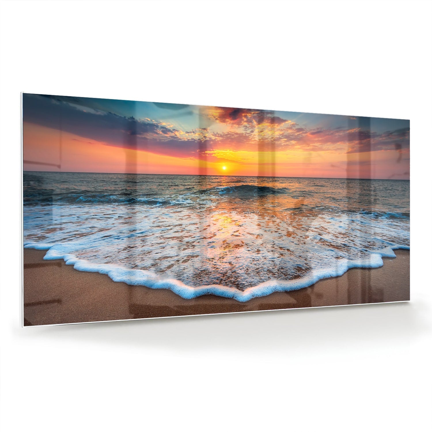 Glasbild – Sonnenuntergang am Strand – Glasbild aus Sicherheitsglas, Größe 70x70_rond