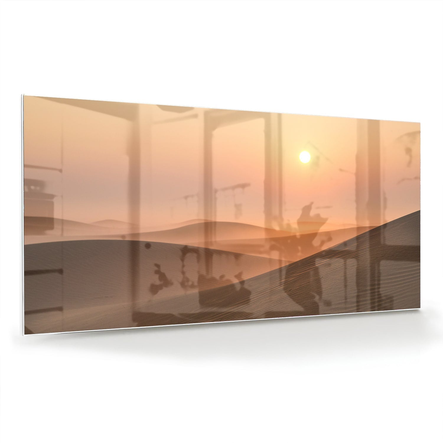 Glasbild mit Sonnenuntergang in warme Farbtöne als moderne Glas-Wanddekoration aus 4 mm Sicherheitsglas