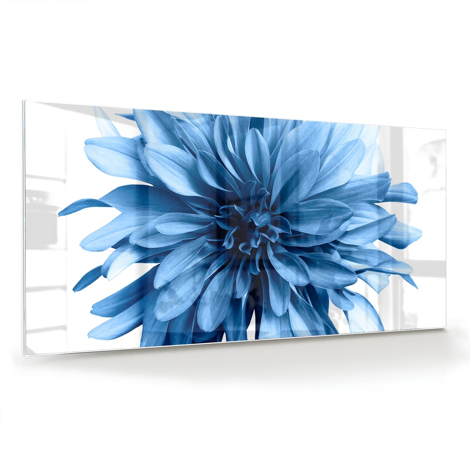 Blaues Glasbild mit einer Blume – Glasbild aus Sicherheitsglas, Größe 70x70_rond