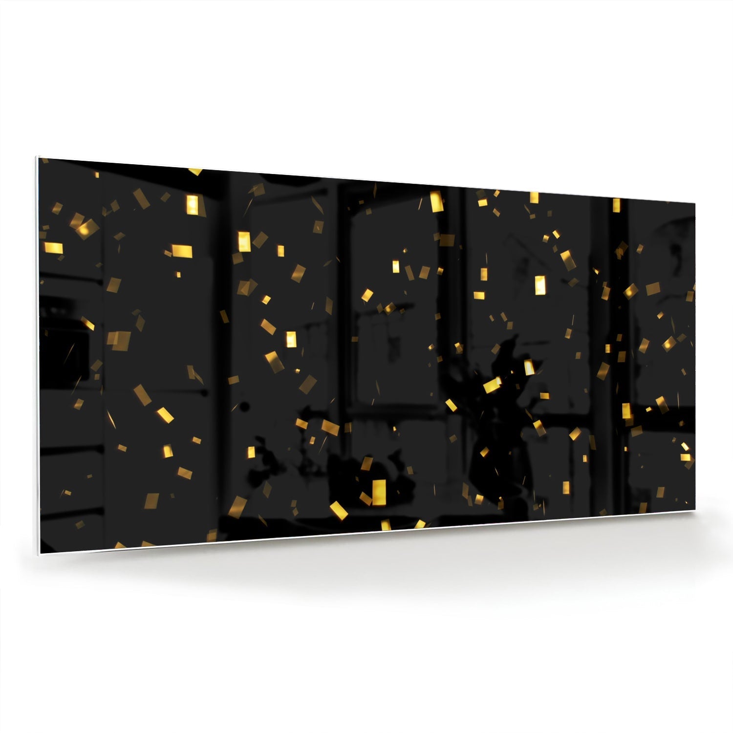 Schwarzes Glasbild mit goldenem Konfetti – Glasbild aus Sicherheitsglas, Größe 70x70_rond