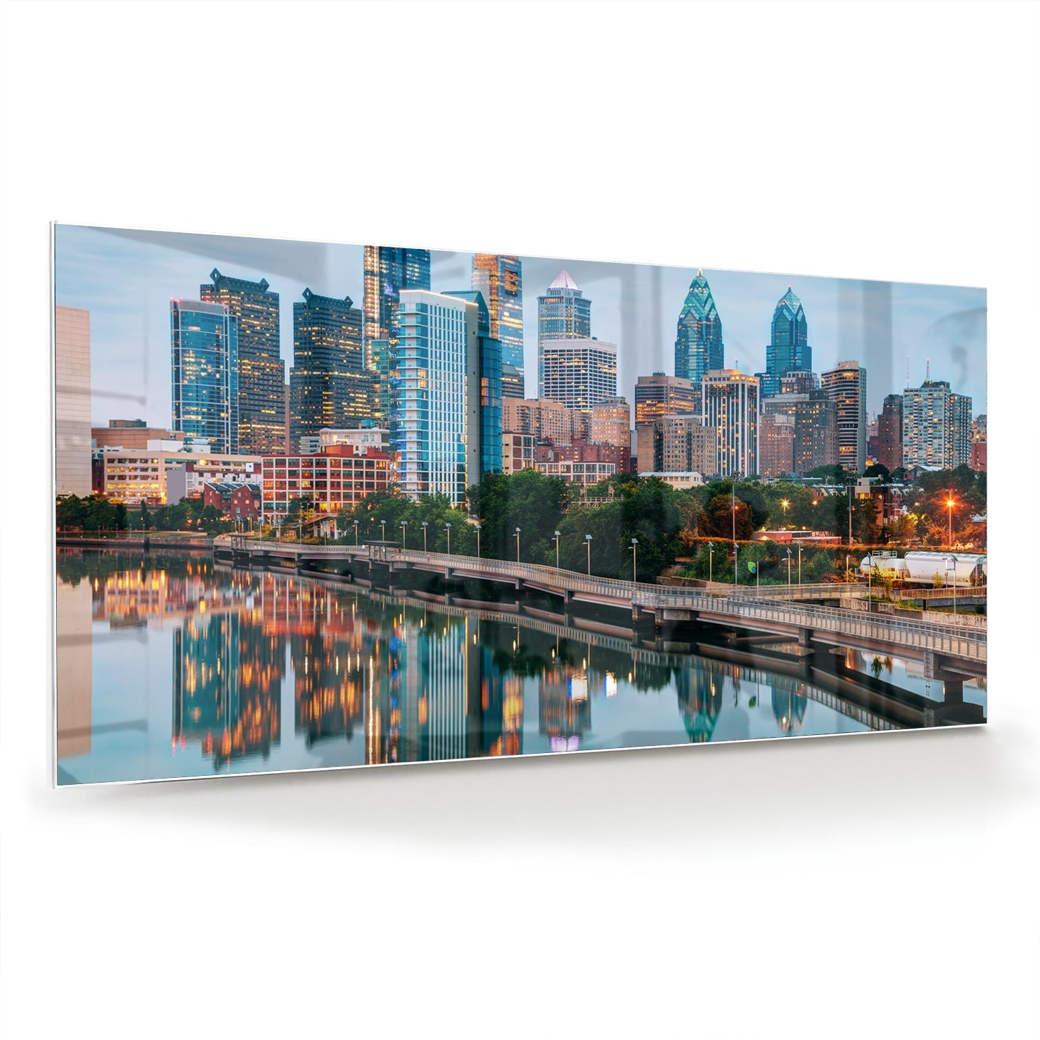 Modernes Glasbild mit Stadtansicht – Glasbild aus Sicherheitsglas, Größe 70x70_rond