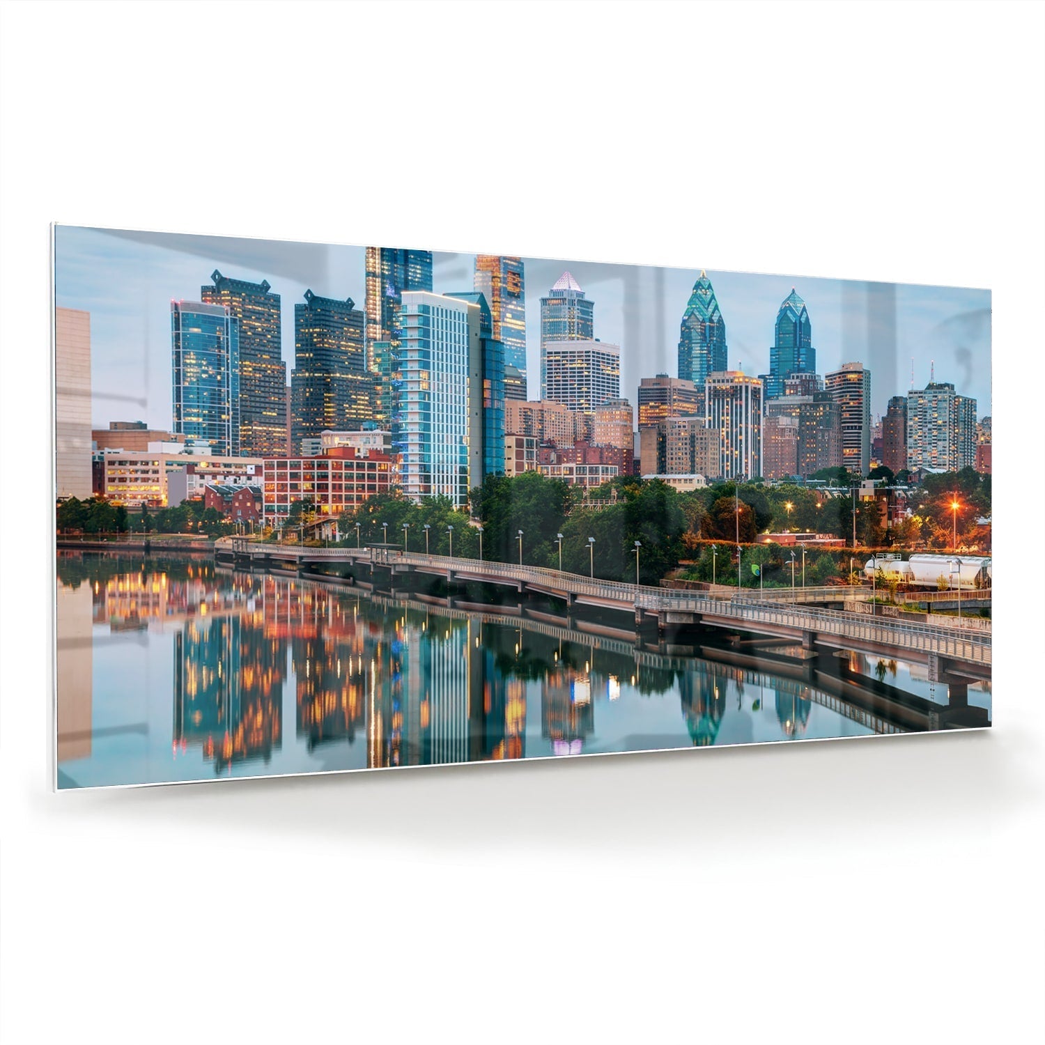 Glasbild modernes Glas mit Stadtansicht als moderne Glas-Wanddekoration aus 4 mm Sicherheitsglas